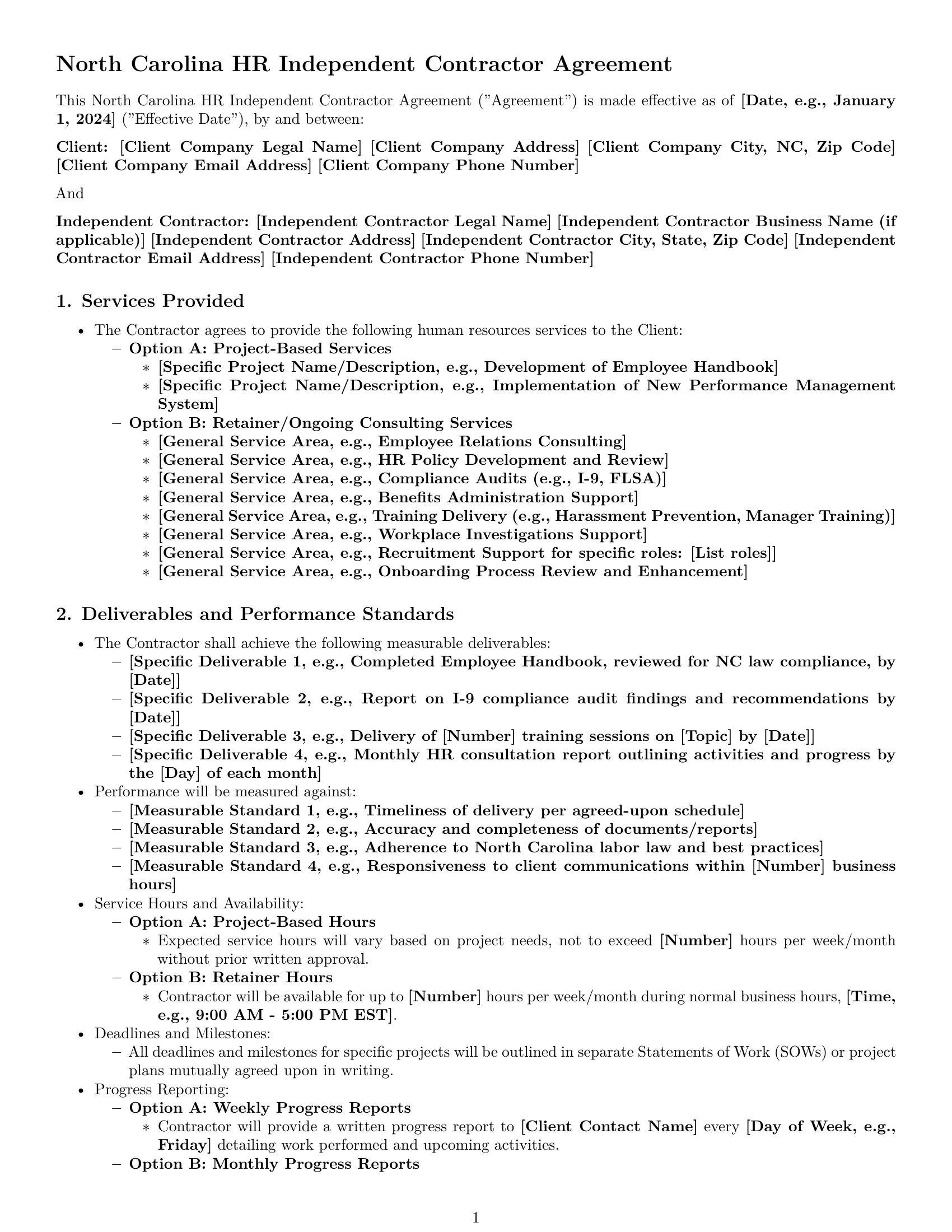 Preview page 1 of Pro North Carolina hr independent contractor agreement template