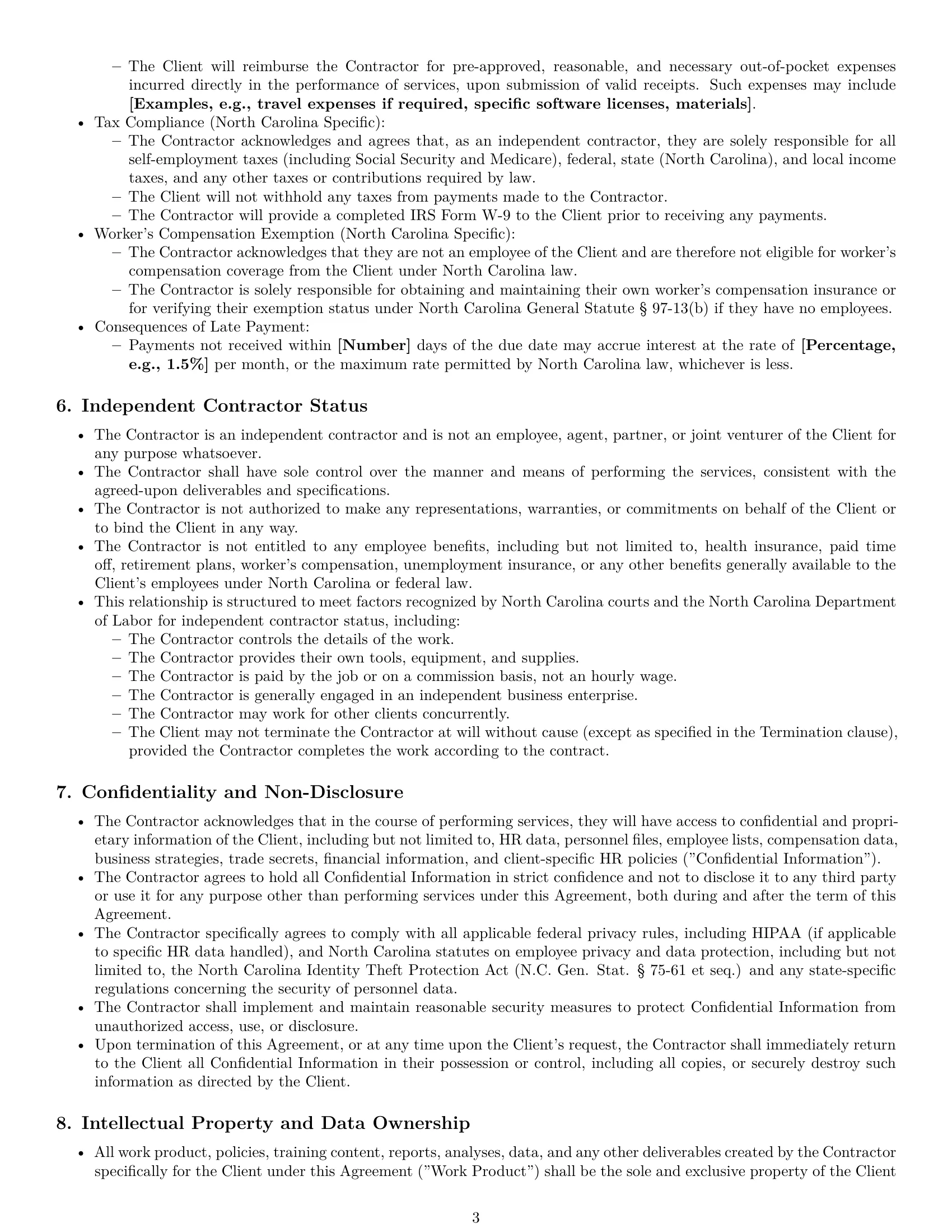 Preview page 3 of Pro North Carolina hr independent contractor agreement template
