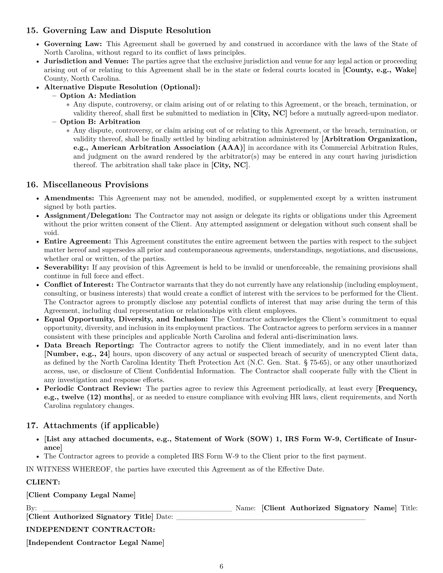 Preview page 6 of Pro North Carolina hr independent contractor agreement template