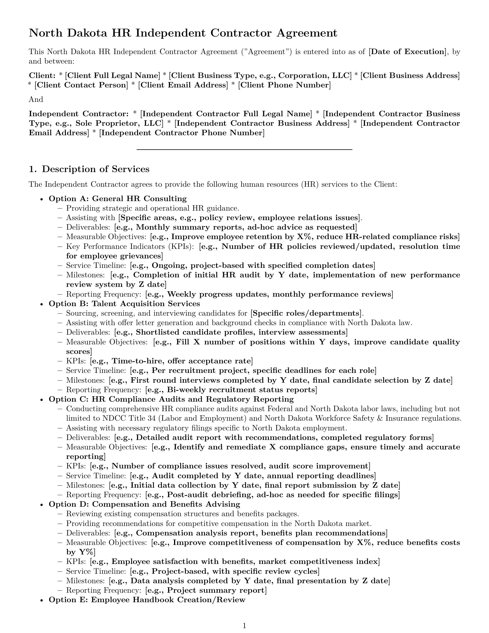 Preview page 1 of Pro North Dakota hr independent contractor agreement template