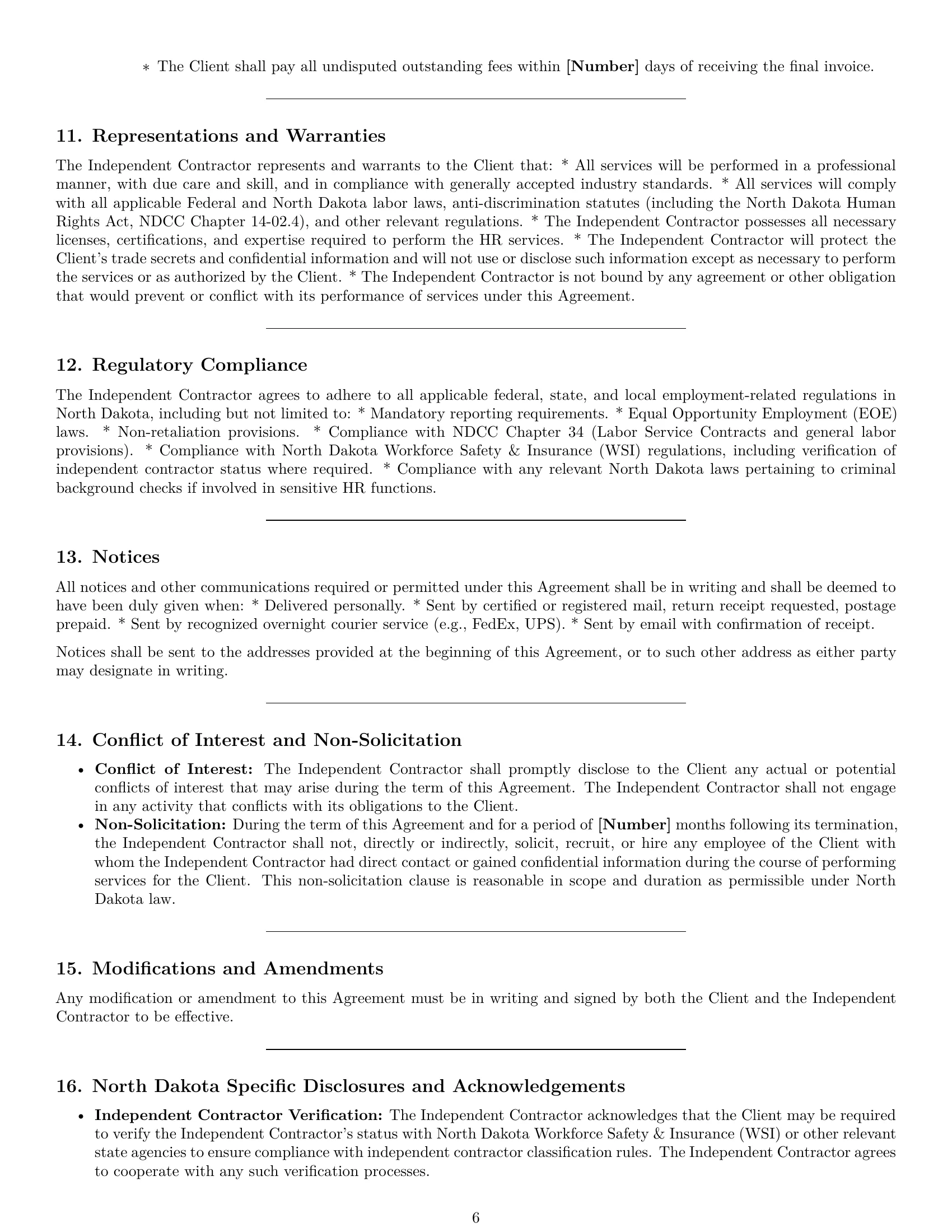 Preview page 6 of Pro North Dakota hr independent contractor agreement template