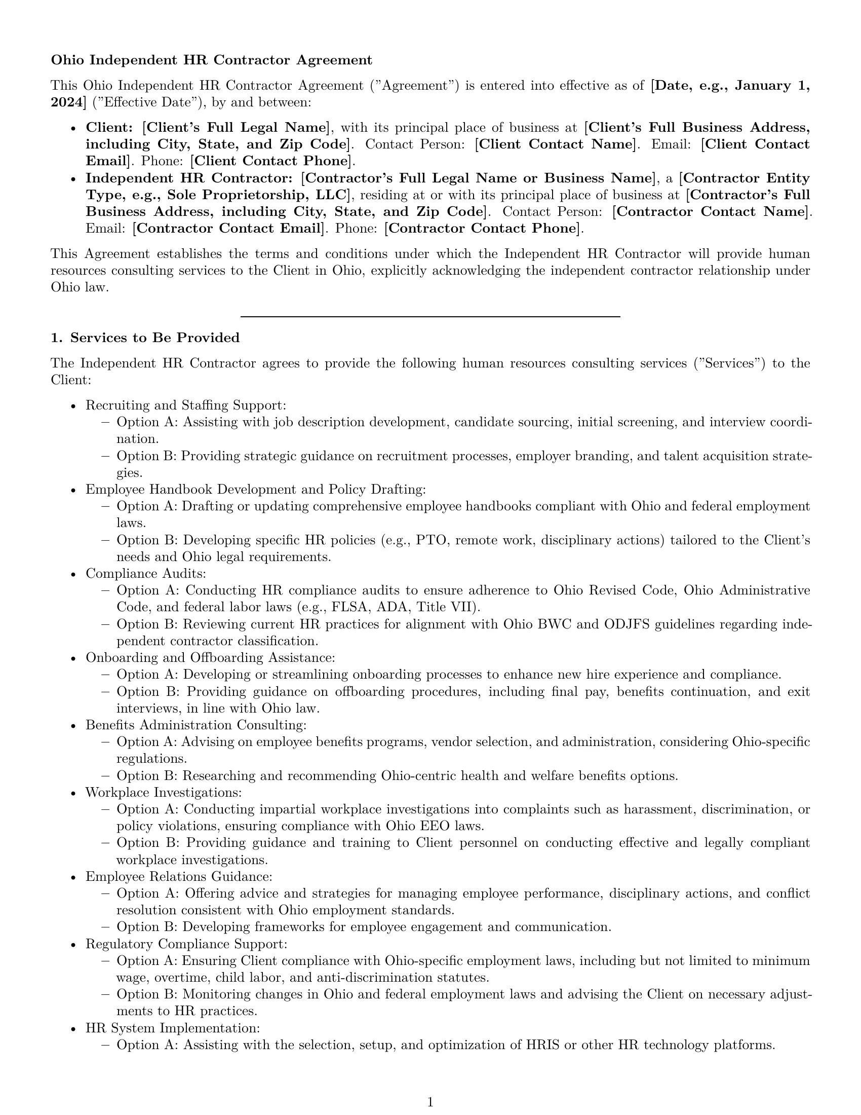 Preview page 1 of Pro Ohio hr independent contractor agreement template