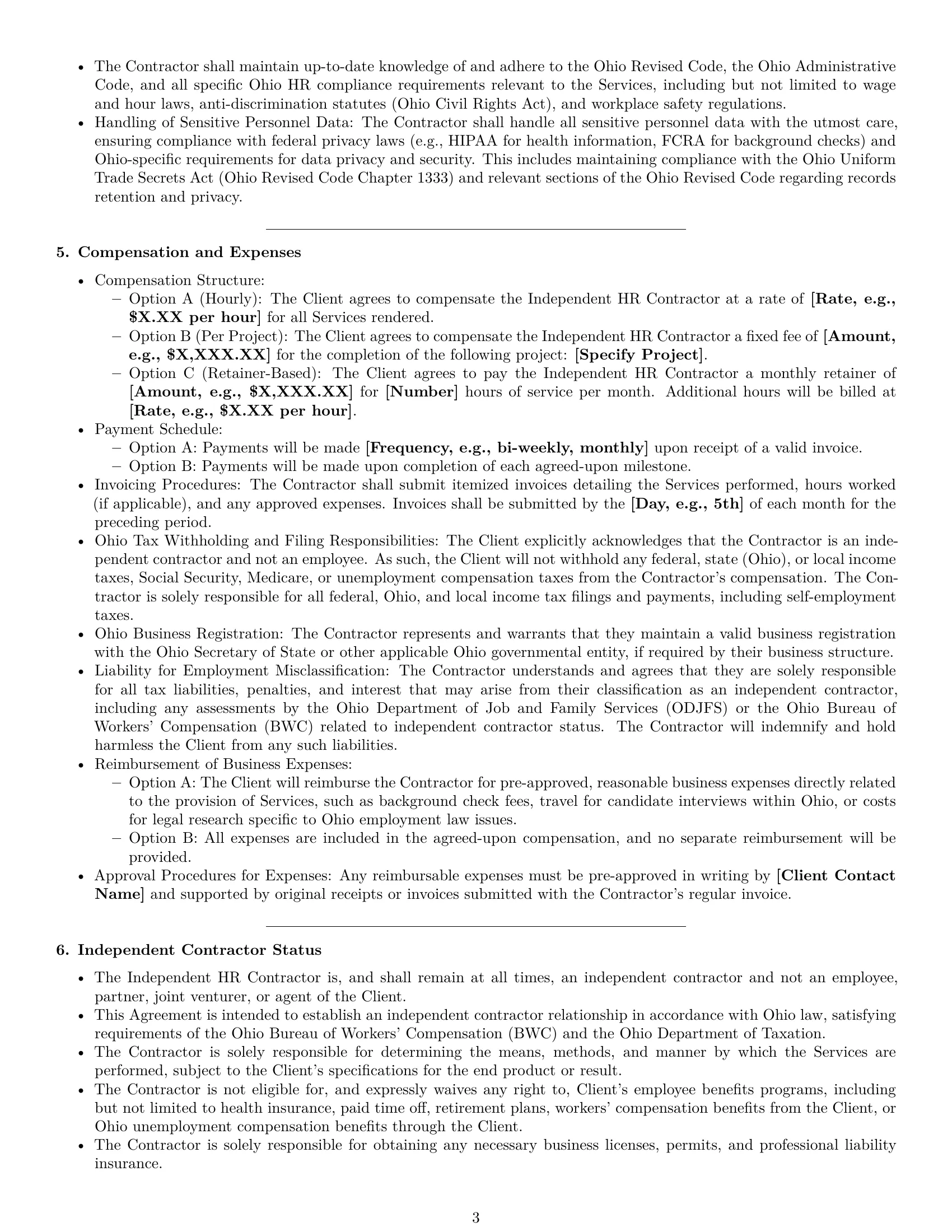 Preview page 3 of Pro Ohio hr independent contractor agreement template