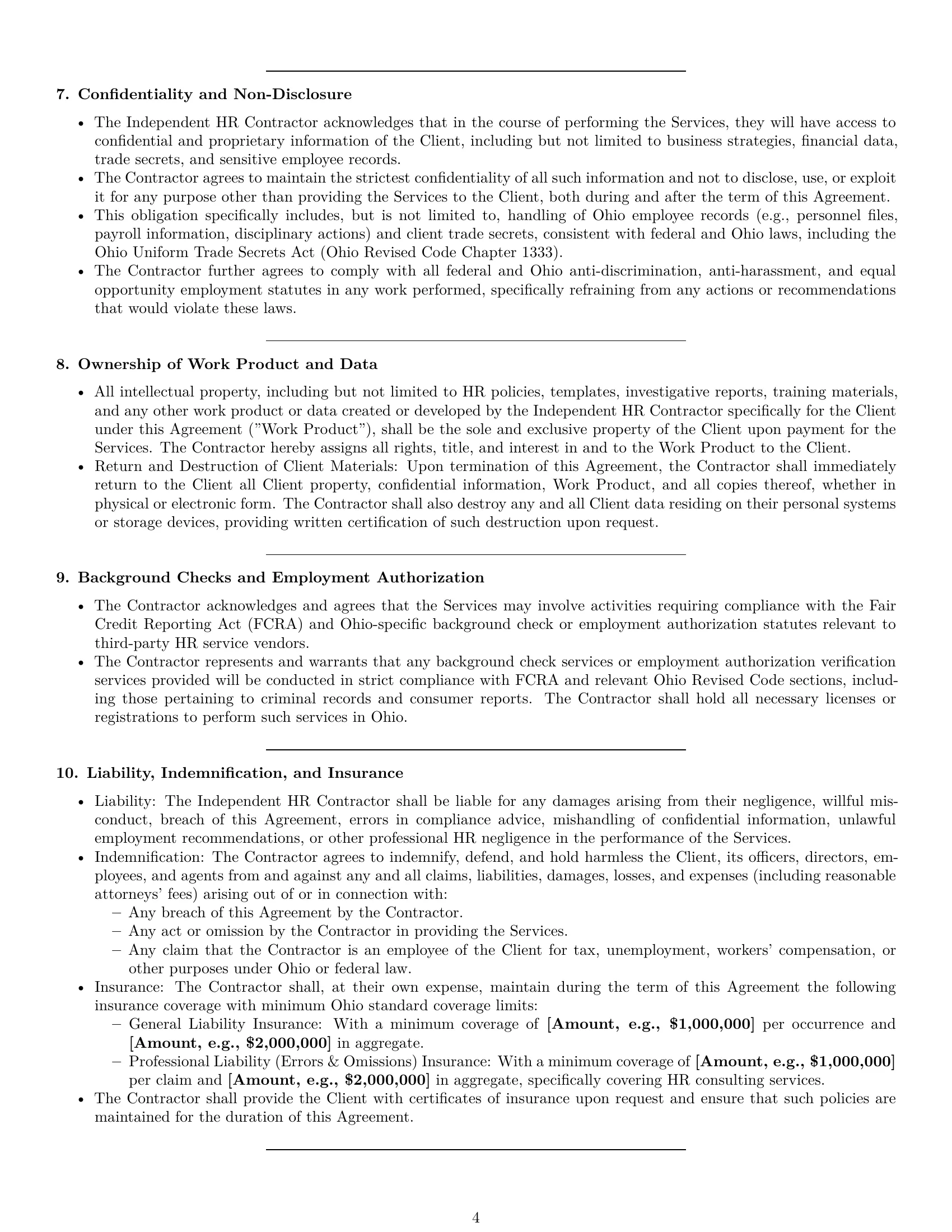 Preview page 4 of Pro Ohio hr independent contractor agreement template