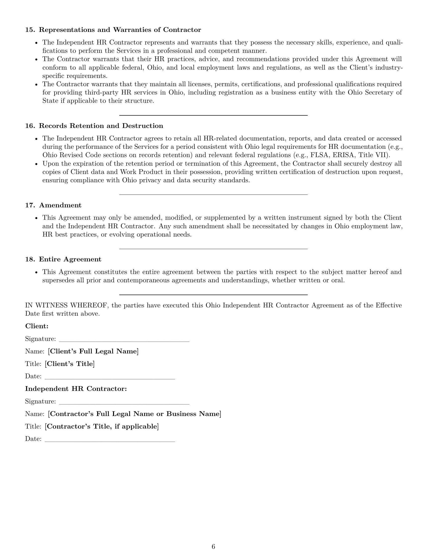 Preview page 6 of Pro Ohio hr independent contractor agreement template