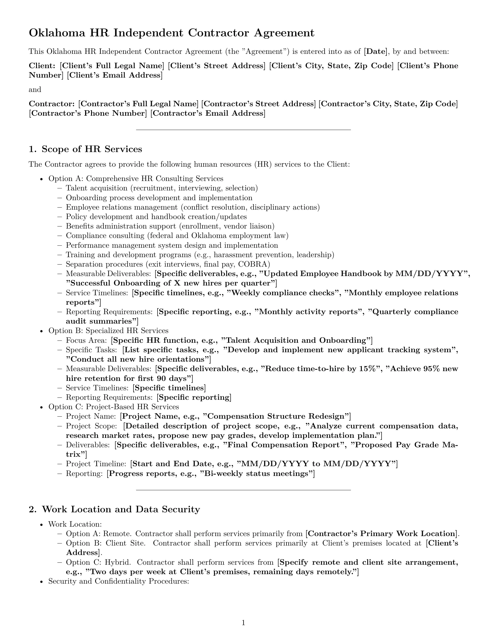 Preview page 1 of Pro Oklahoma hr independent contractor agreement template