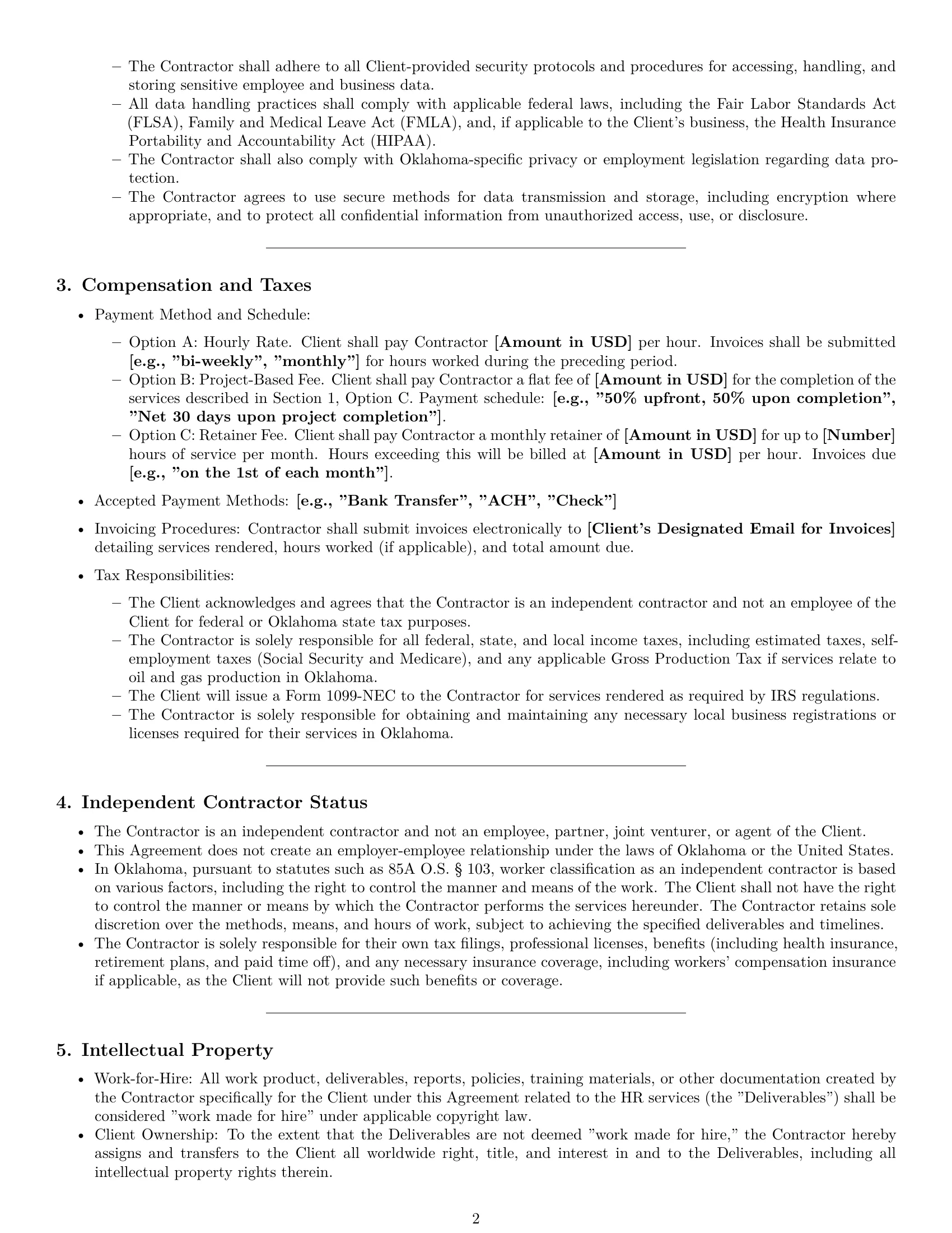 Preview page 2 of Pro Oklahoma hr independent contractor agreement template