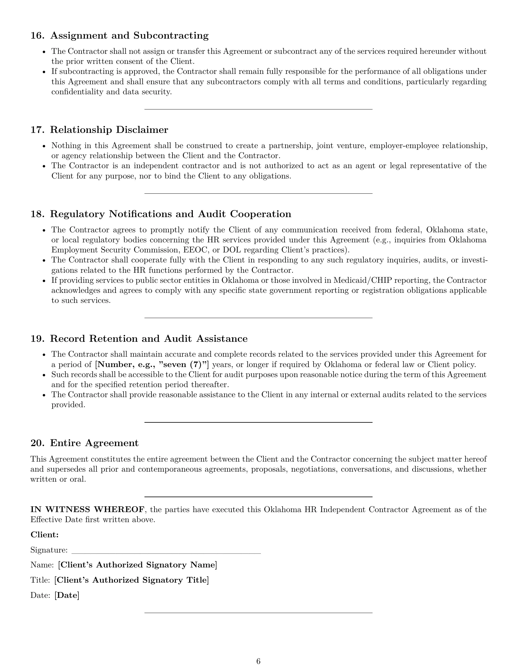 Preview page 6 of Pro Oklahoma hr independent contractor agreement template