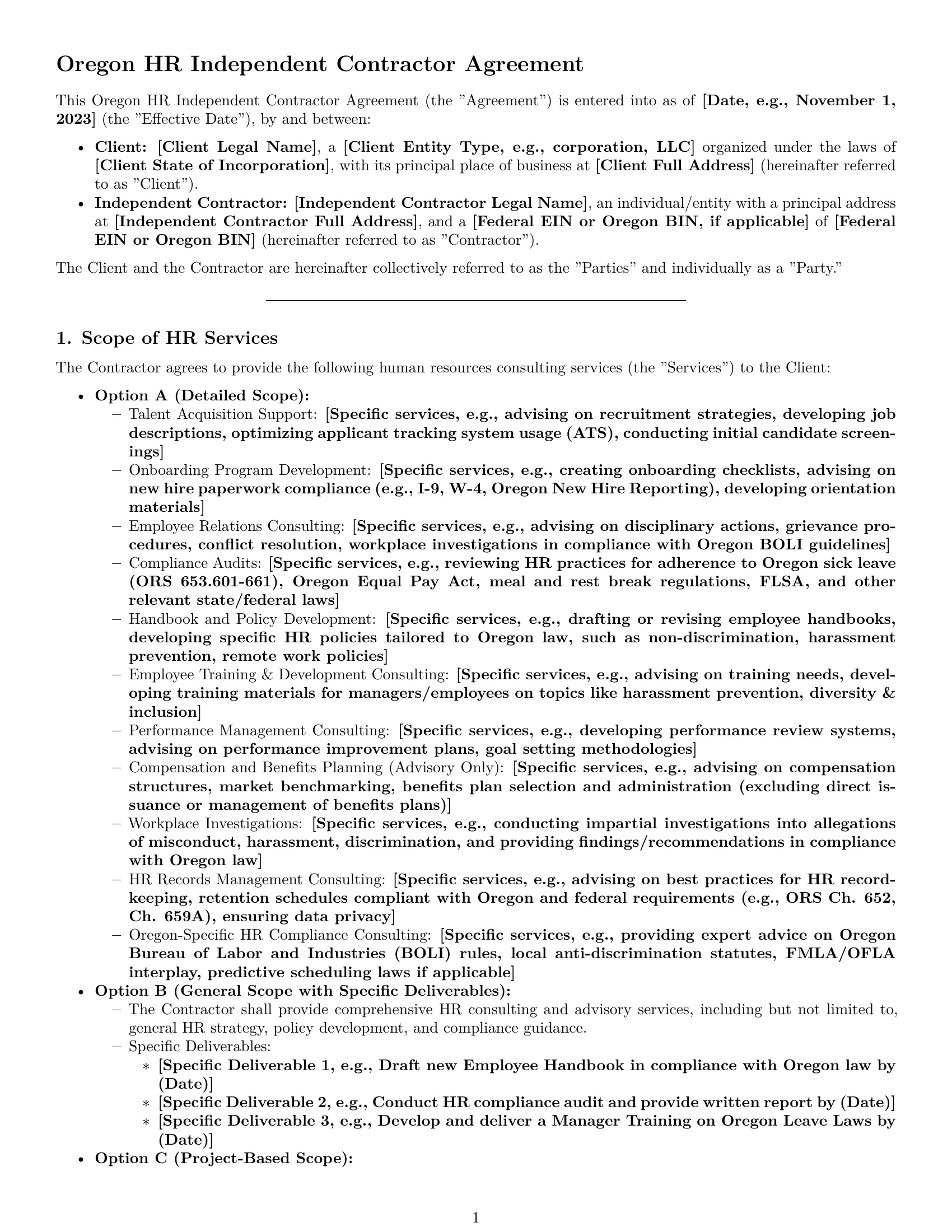 Preview page 1 of Pro Oregon hr independent contractor agreement template