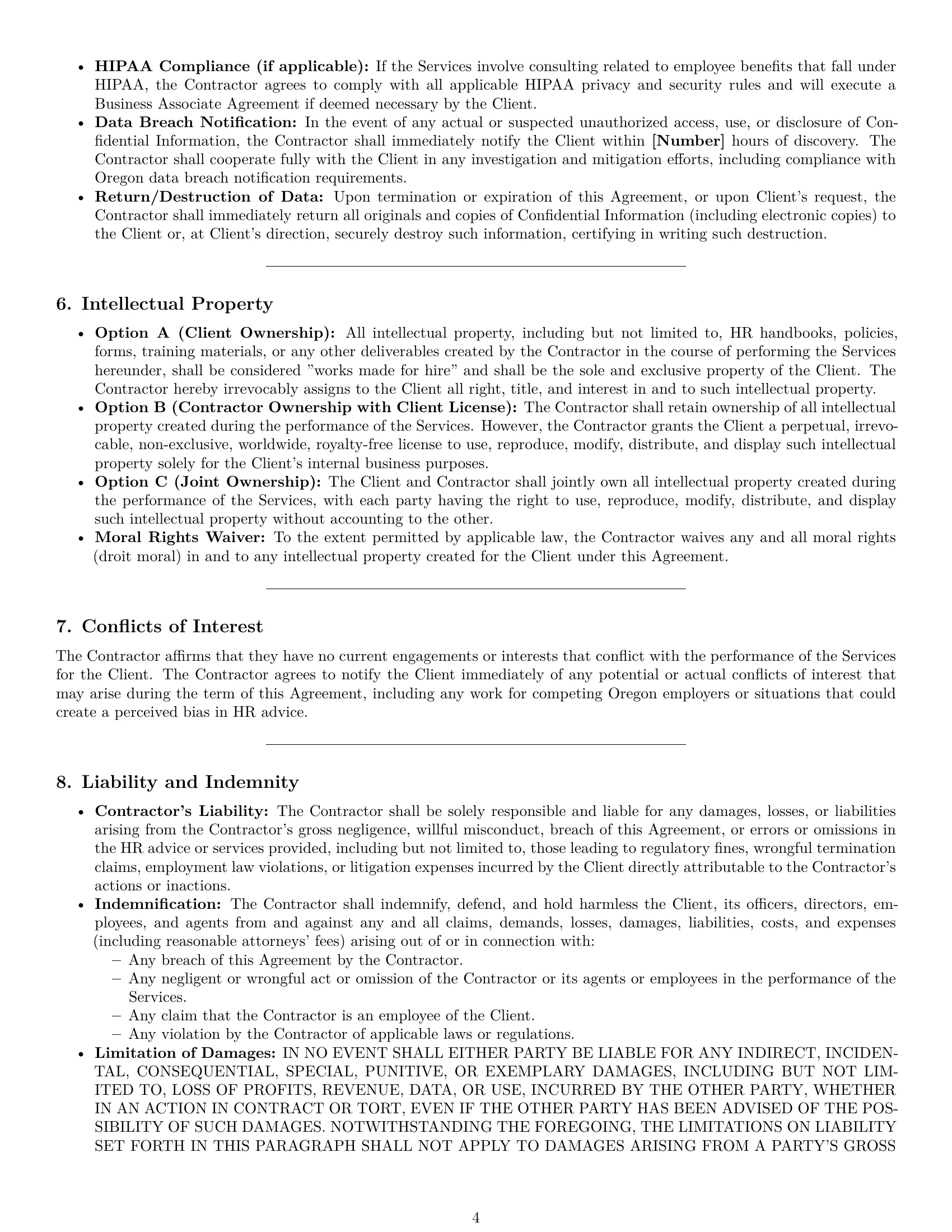 Preview page 4 of Pro Oregon hr independent contractor agreement template
