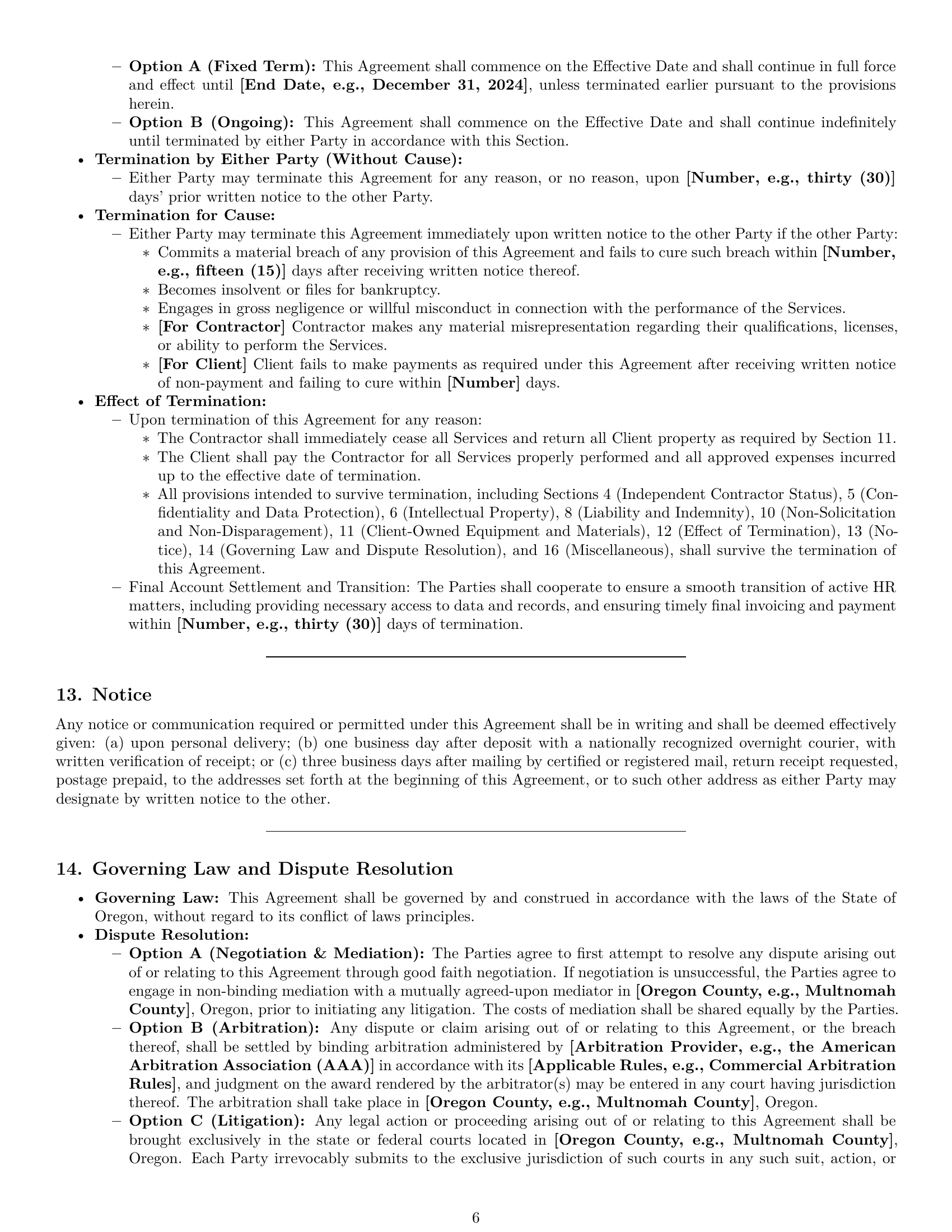Preview page 6 of Pro Oregon hr independent contractor agreement template