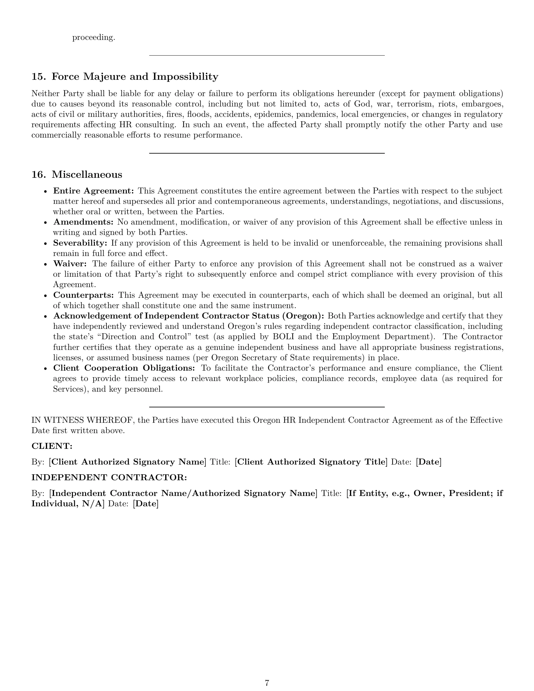 Preview page 7 of Pro Oregon hr independent contractor agreement template