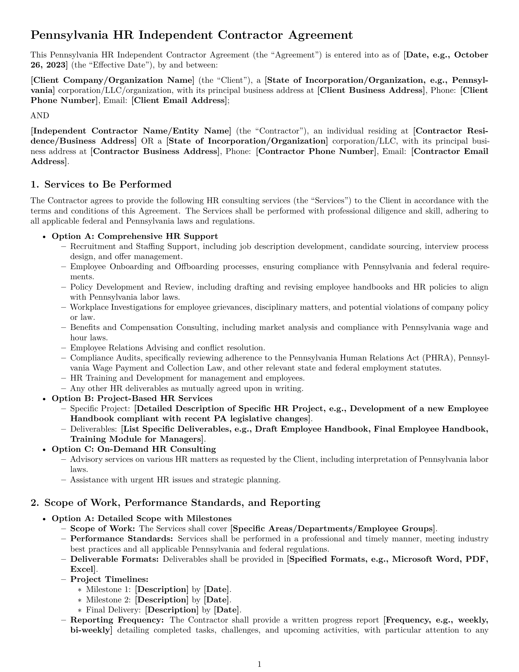 Preview page 1 of Pro Pennsylvania hr independent contractor agreement template