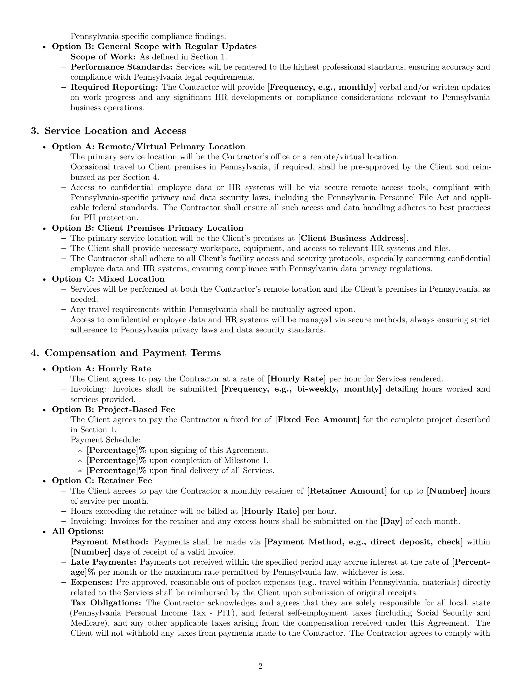 Preview page 2 of Pro Pennsylvania hr independent contractor agreement template