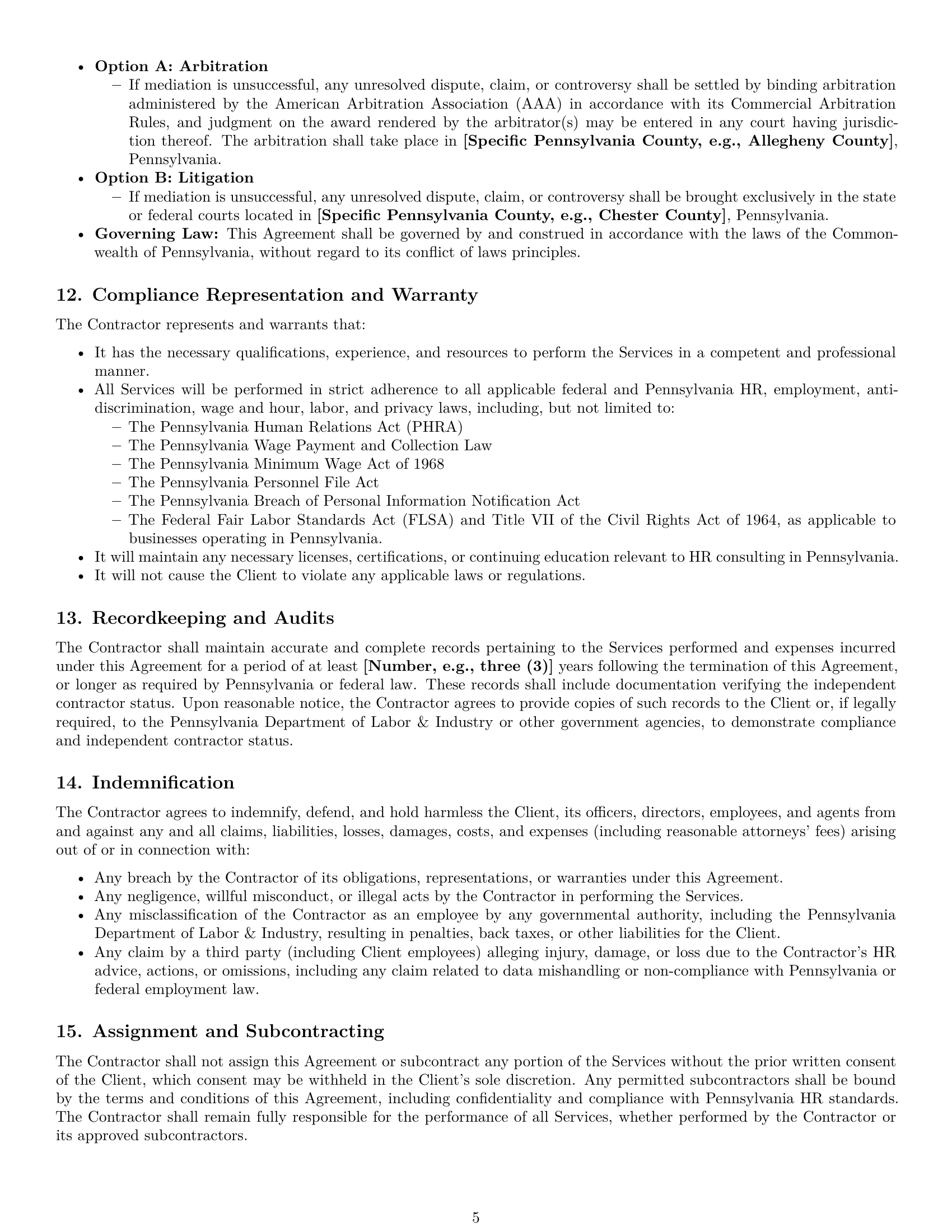 Preview page 5 of Pro Pennsylvania hr independent contractor agreement template