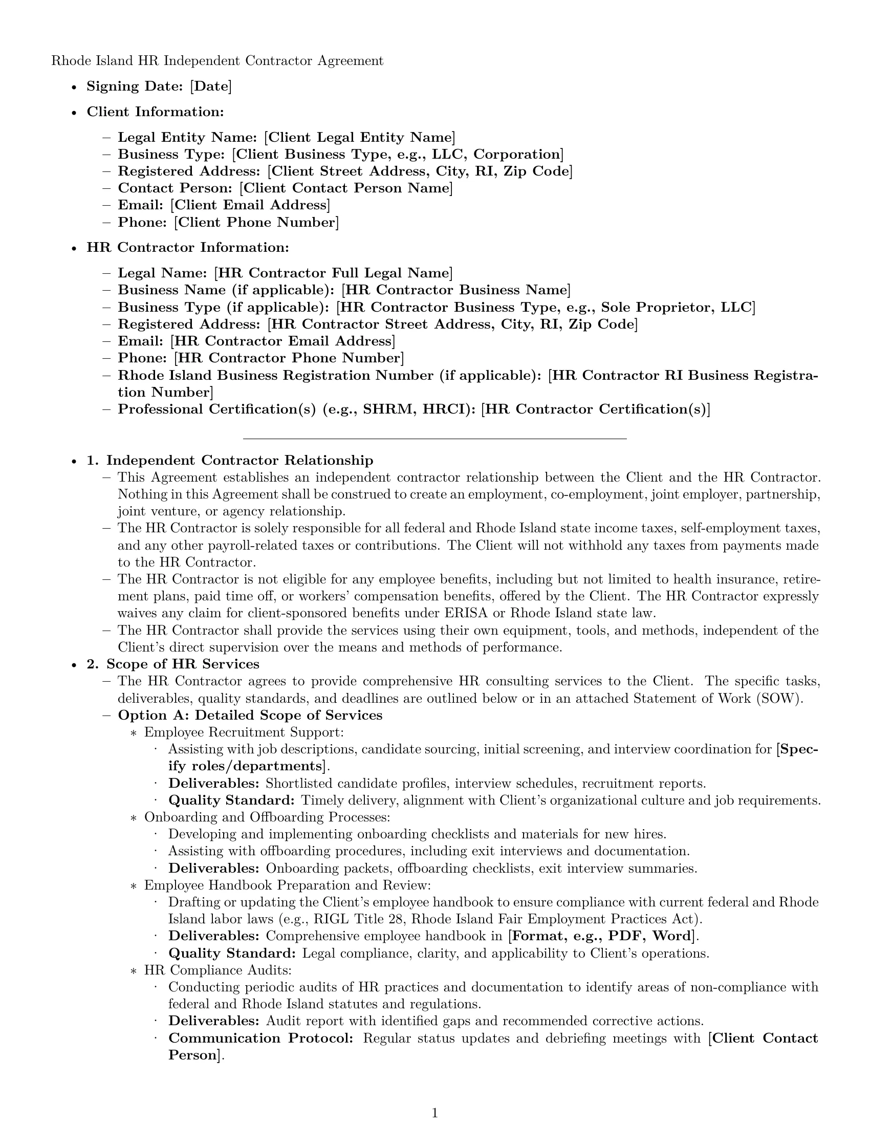 Preview page 1 of Pro Rhode Island hr independent contractor agreement template