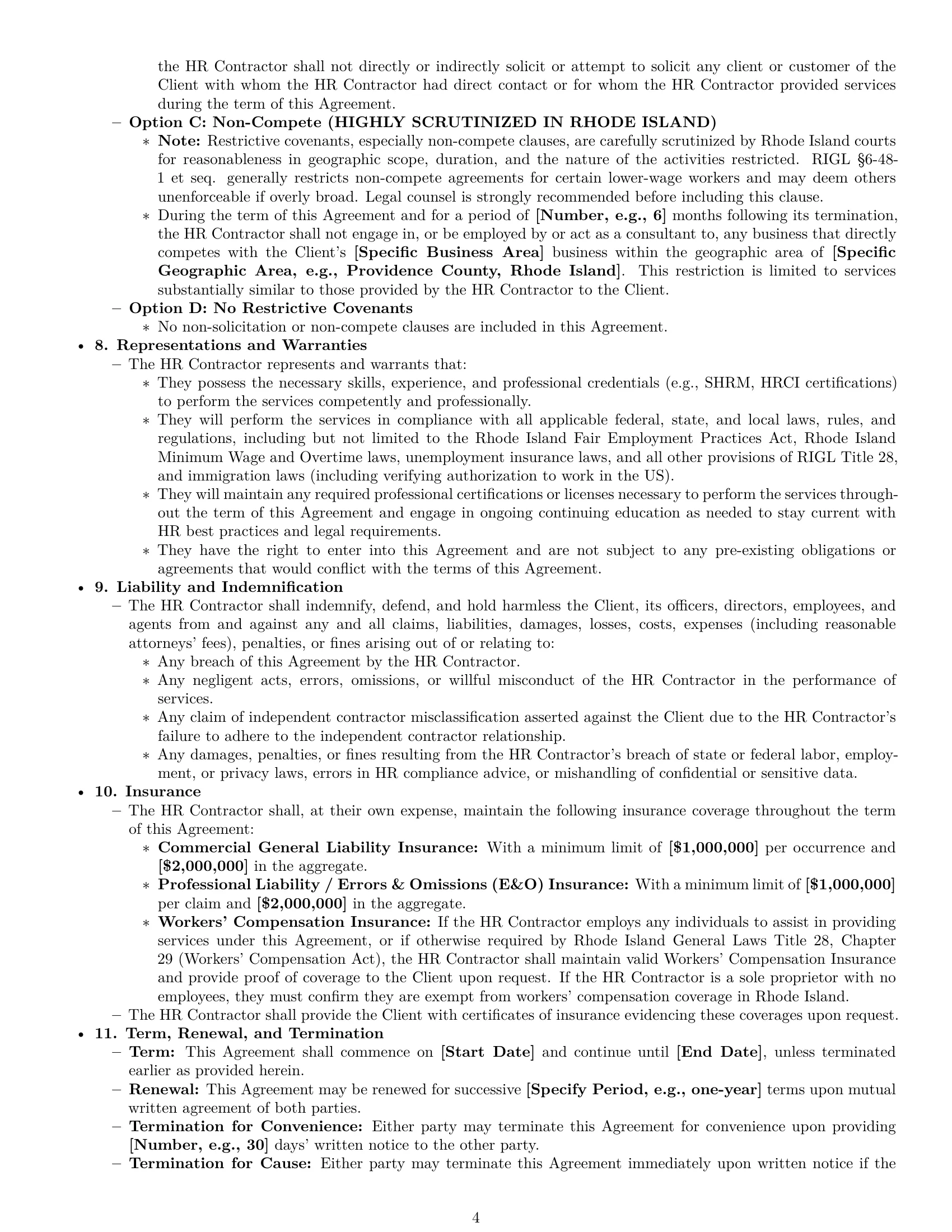 Preview page 4 of Pro Rhode Island hr independent contractor agreement template