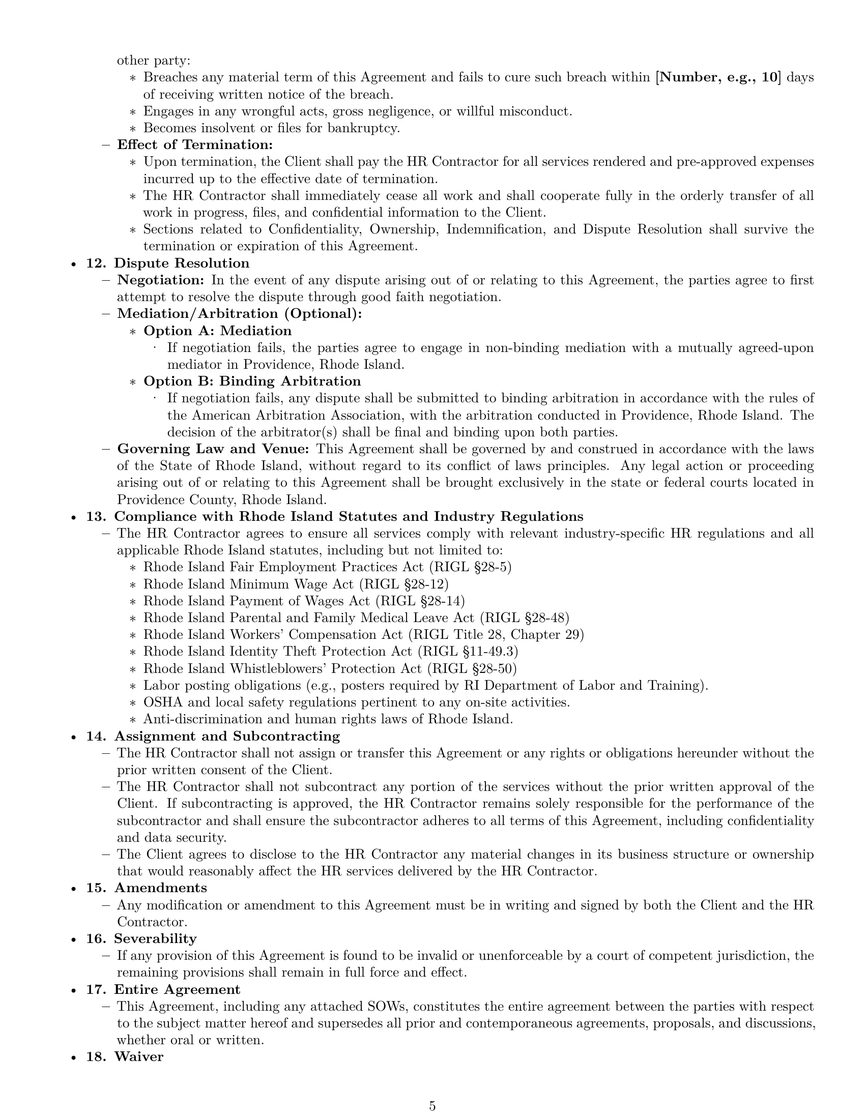 Preview page 5 of Pro Rhode Island hr independent contractor agreement template