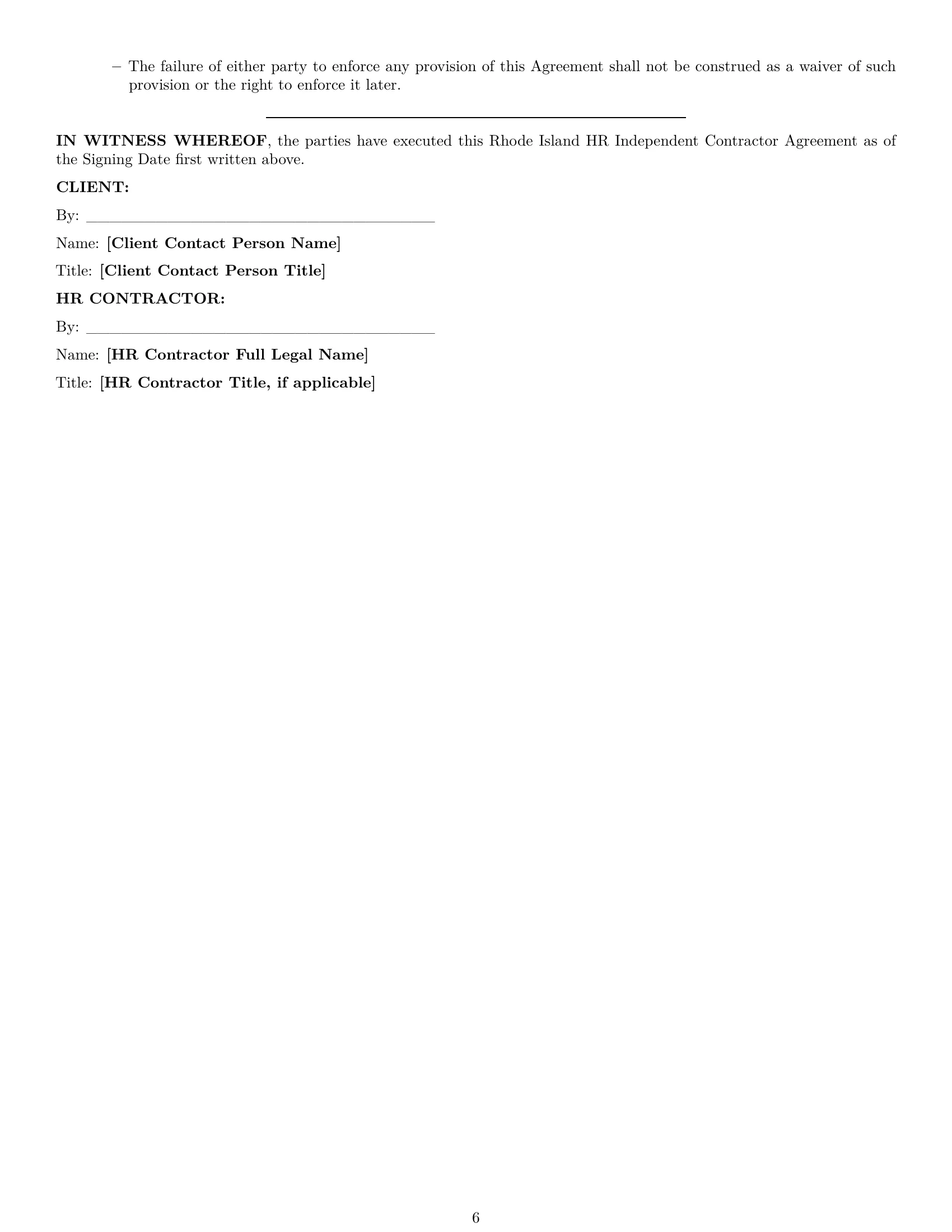 Preview page 6 of Pro Rhode Island hr independent contractor agreement template