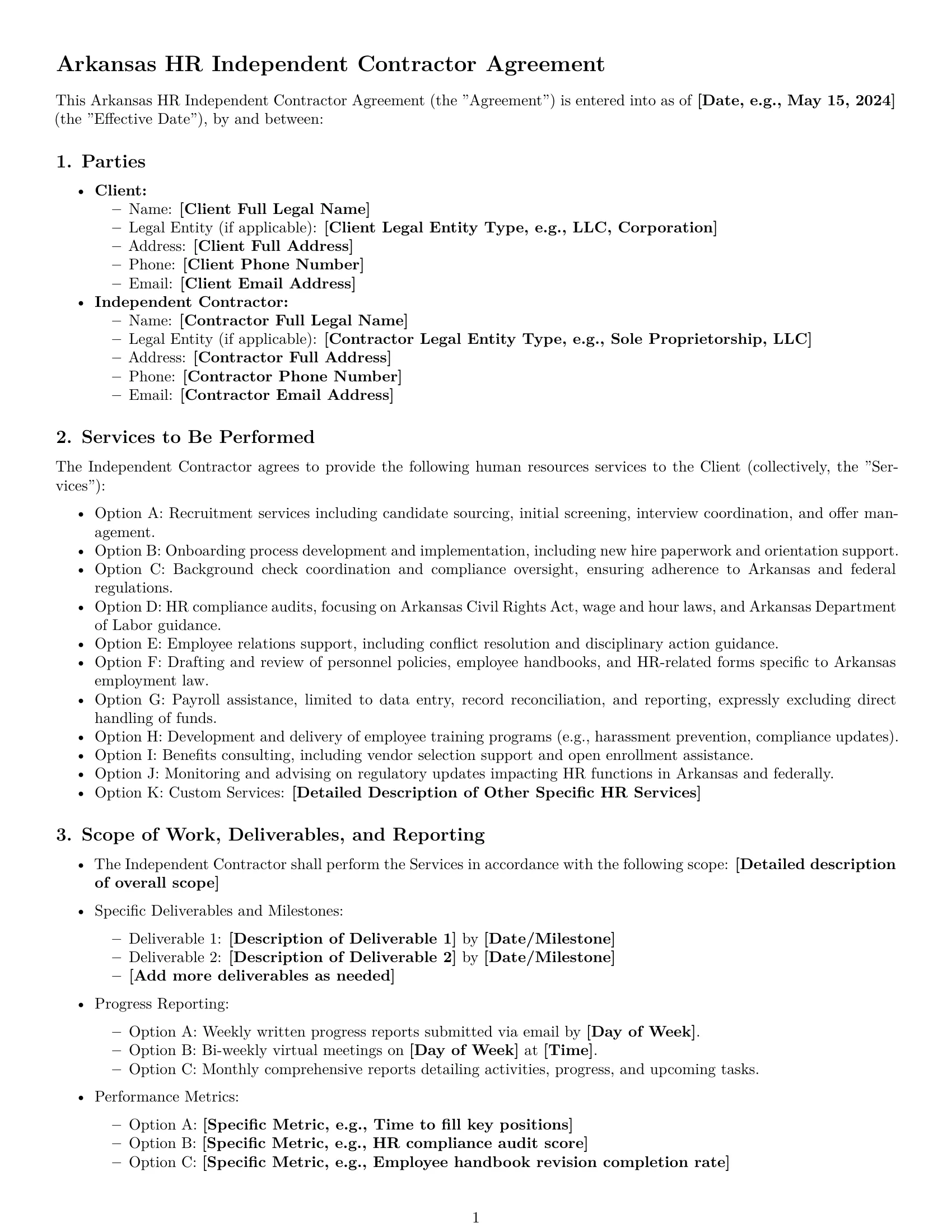 Preview page 1 of Pro Arkansas hr independent contractor agreement template
