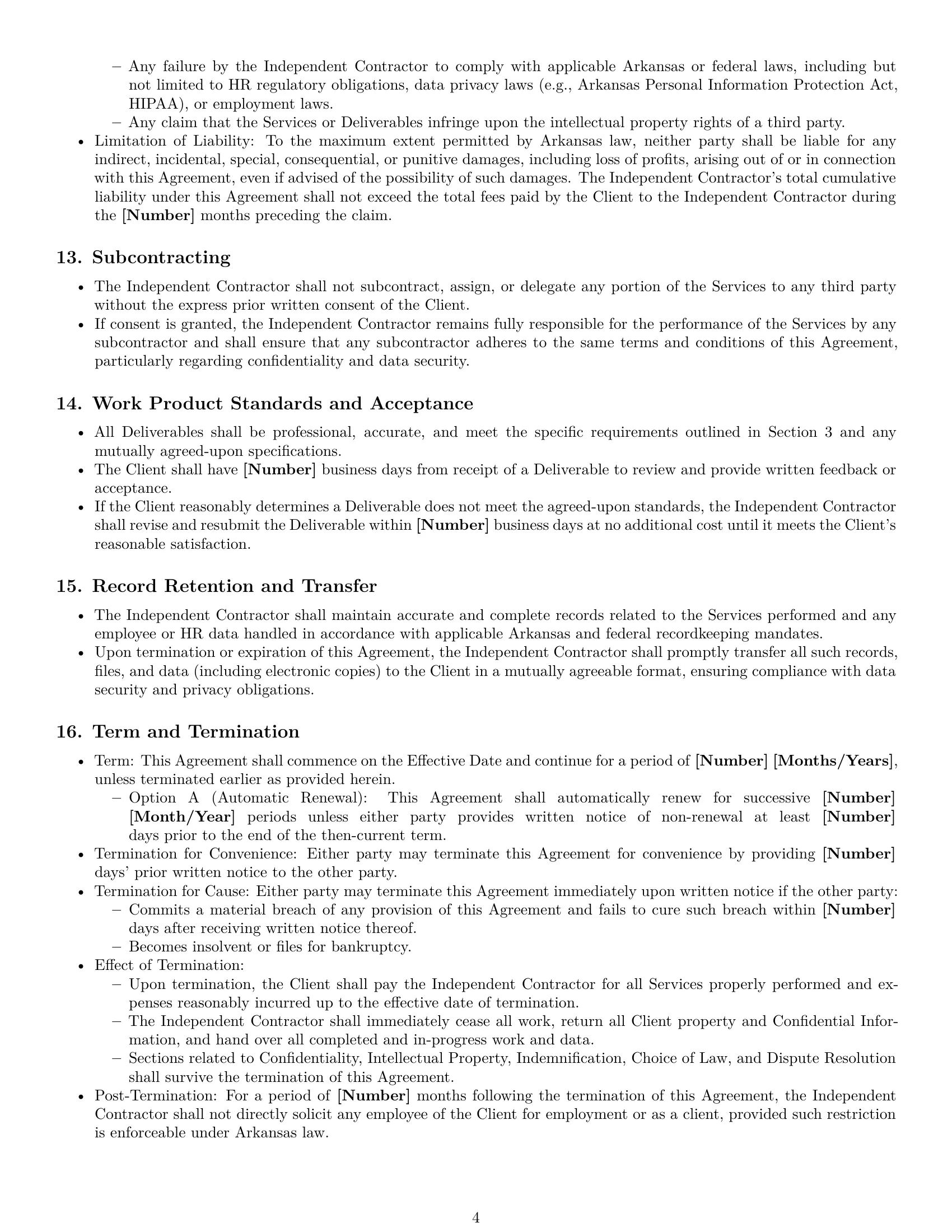 Preview page 4 of Pro Arkansas hr independent contractor agreement template