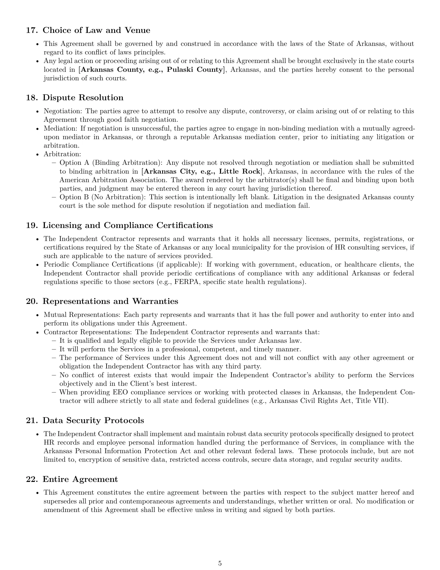 Preview page 5 of Pro Arkansas hr independent contractor agreement template