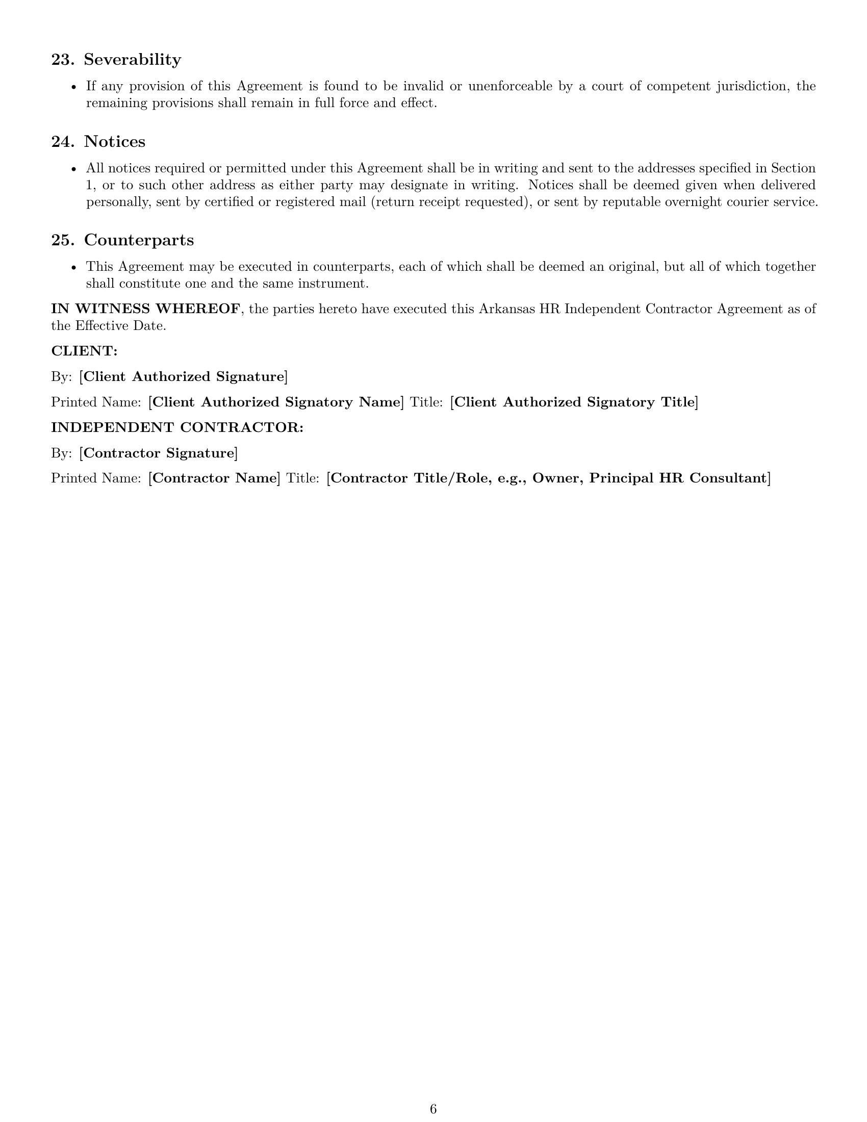 Preview page 6 of Pro Arkansas hr independent contractor agreement template
