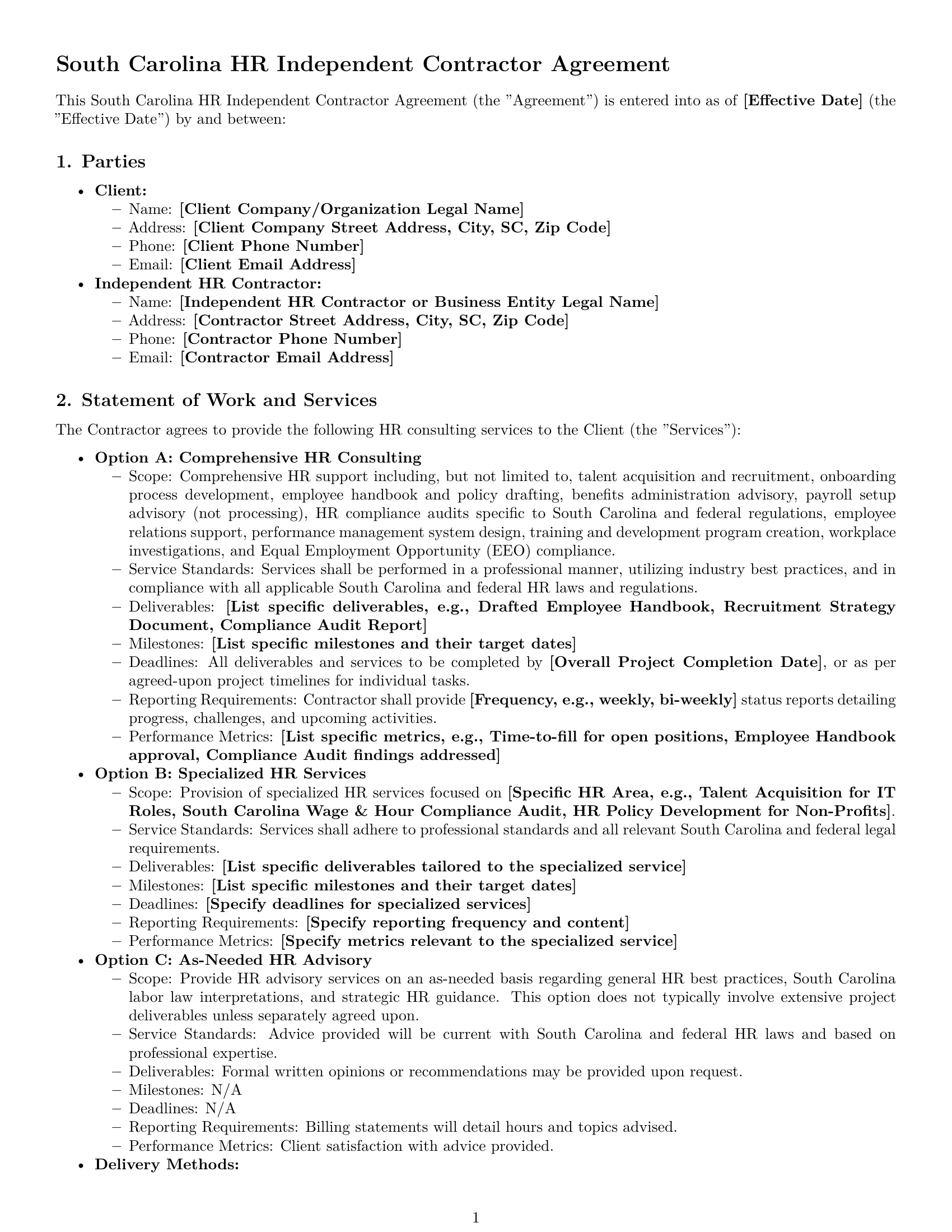 Preview page 1 of Pro South Carolina hr independent contractor agreement template