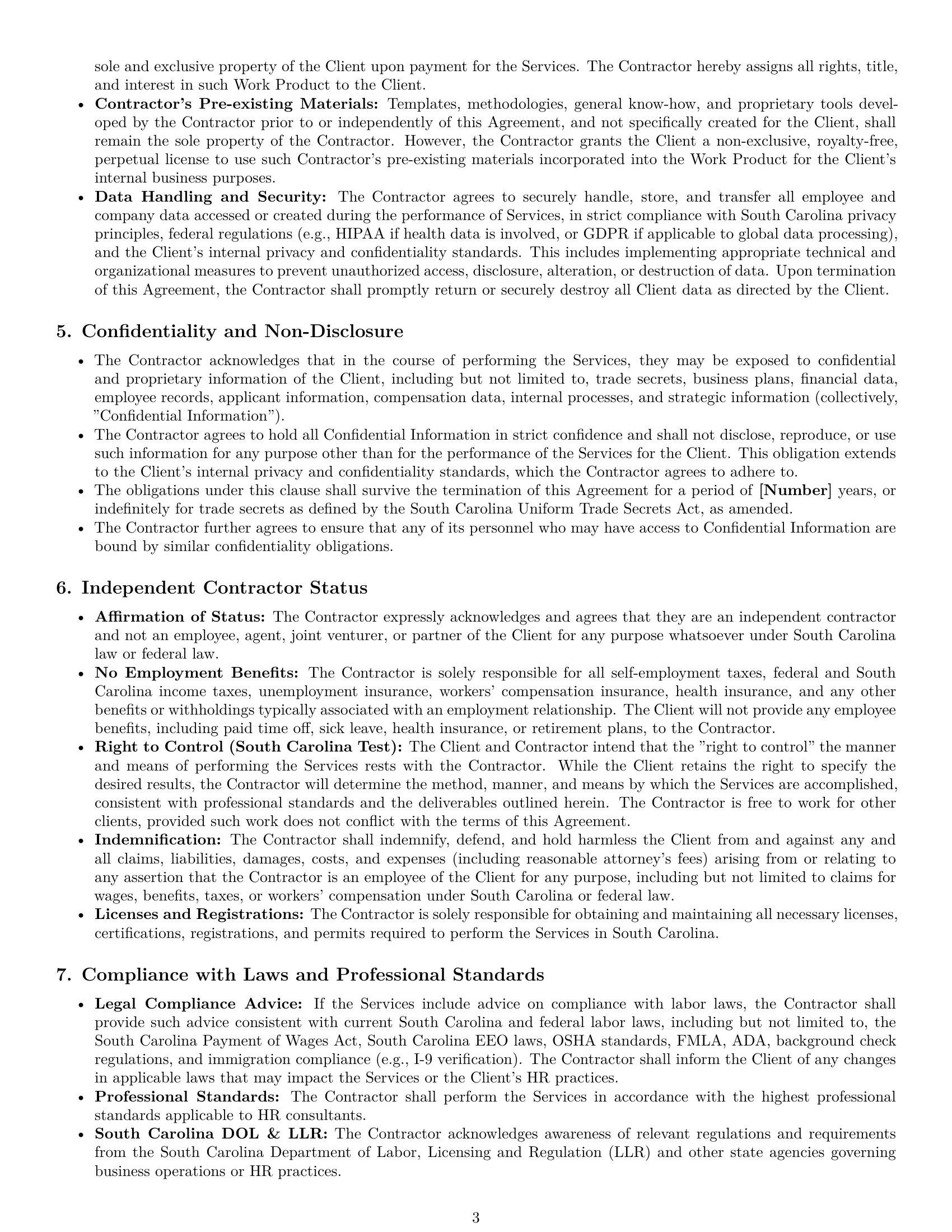 Preview page 3 of Pro South Carolina hr independent contractor agreement template