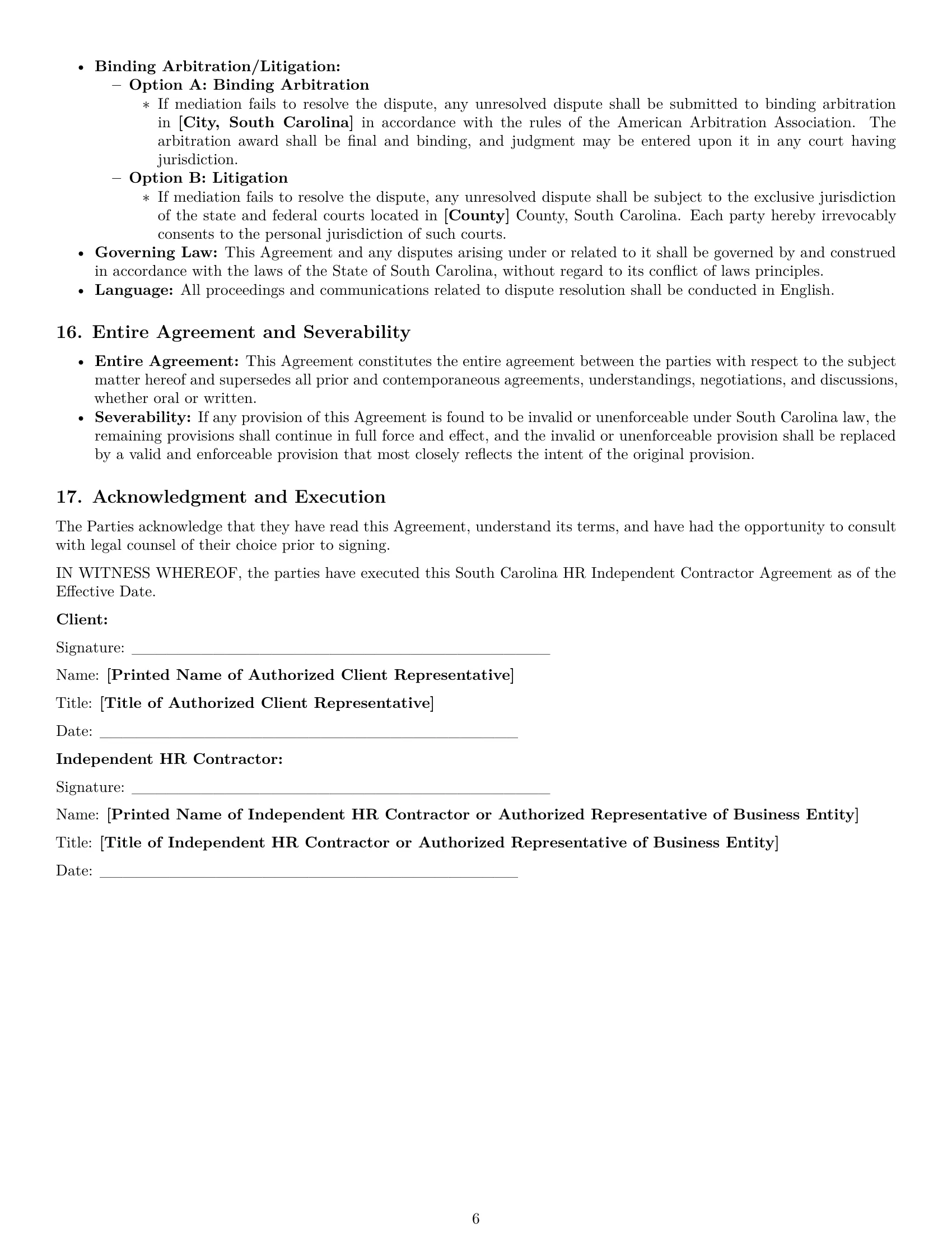 Preview page 6 of Pro South Carolina hr independent contractor agreement template