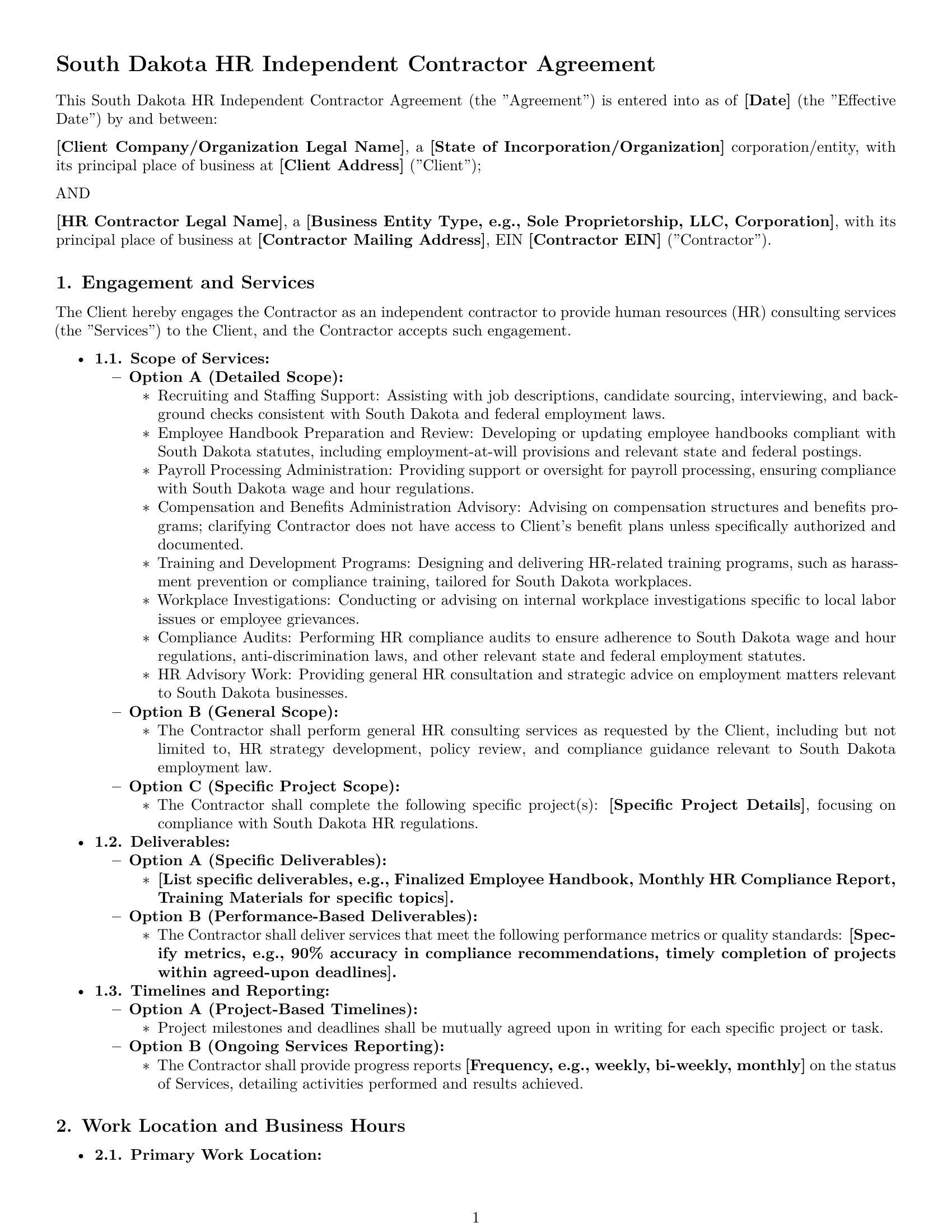 Preview page 1 of Pro South Dakota hr independent contractor agreement template