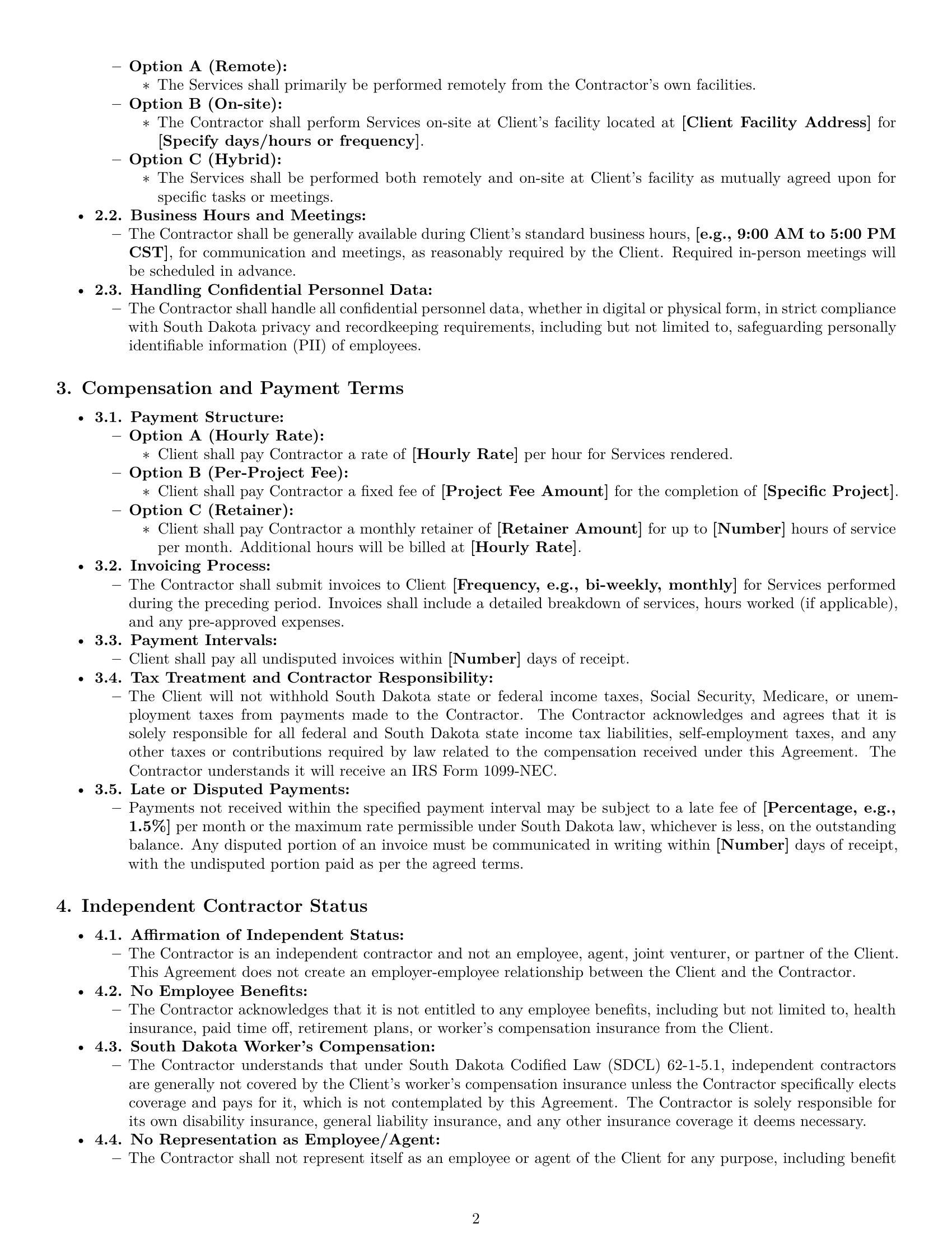 Preview page 2 of Pro South Dakota hr independent contractor agreement template