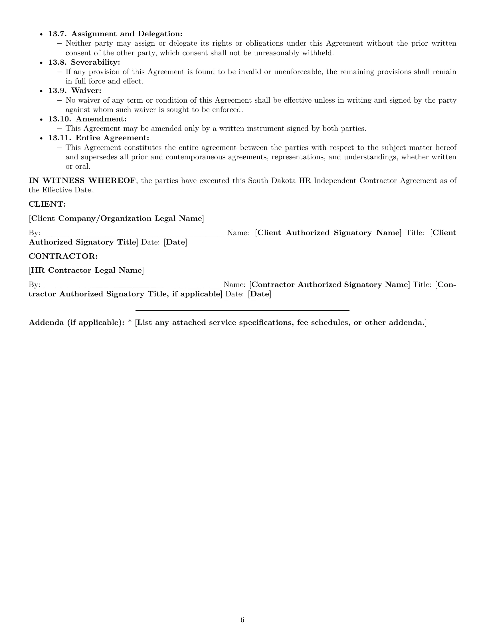 Preview page 6 of Pro South Dakota hr independent contractor agreement template