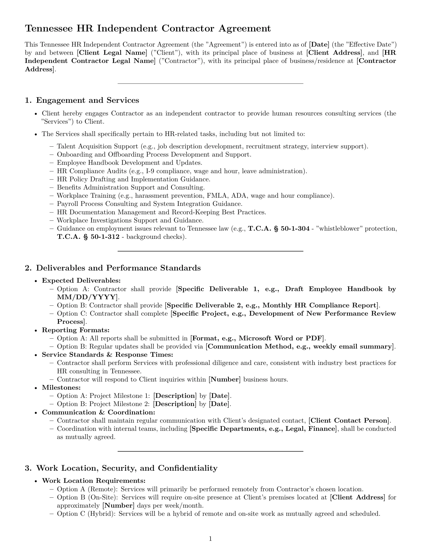 Preview page 1 of Pro Tennessee hr independent contractor agreement template