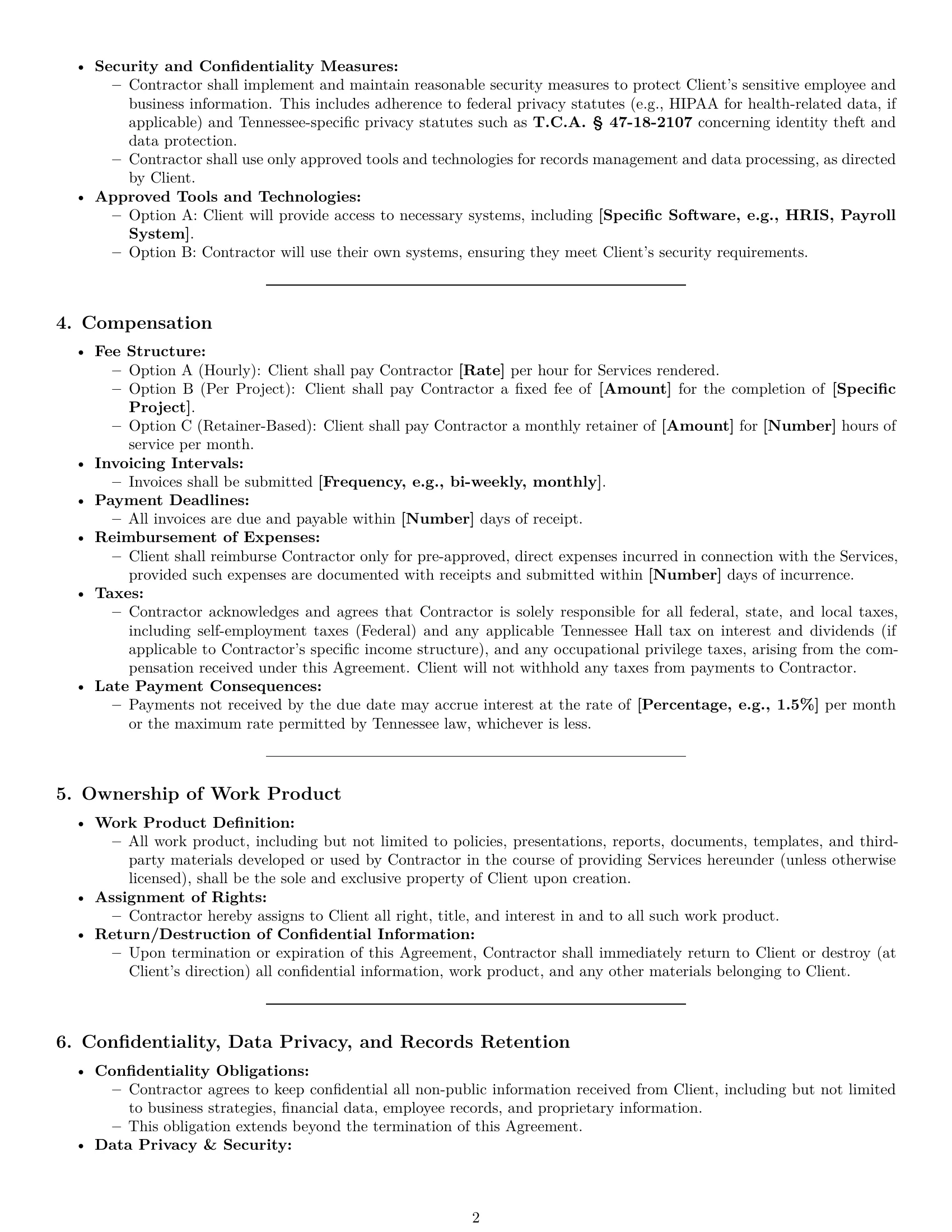 Preview page 2 of Pro Tennessee hr independent contractor agreement template