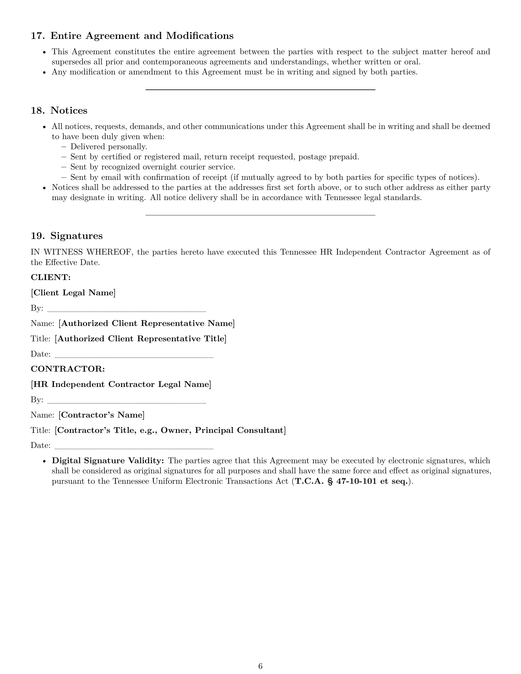 Preview page 6 of Pro Tennessee hr independent contractor agreement template