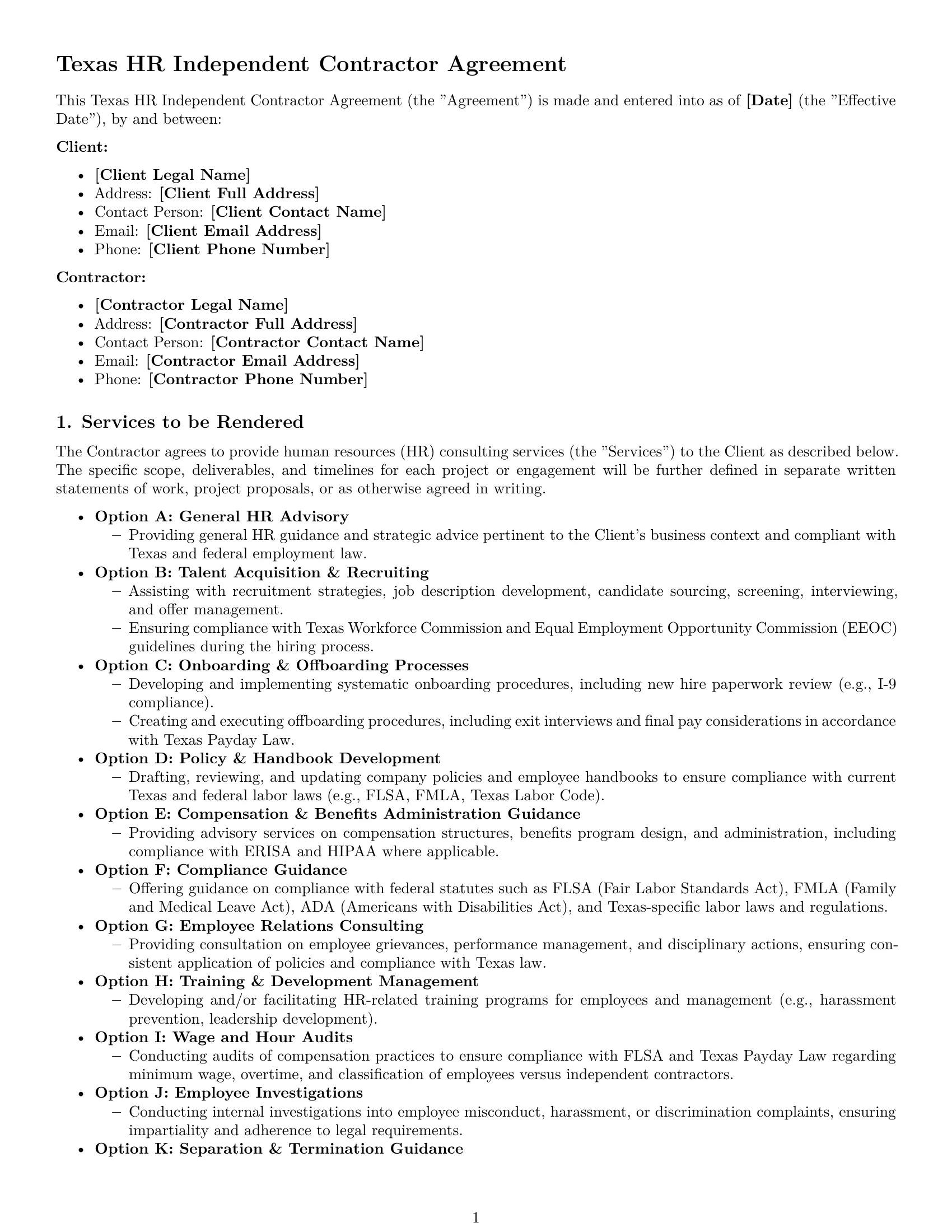 Preview page 1 of Pro Texas hr independent contractor agreement template