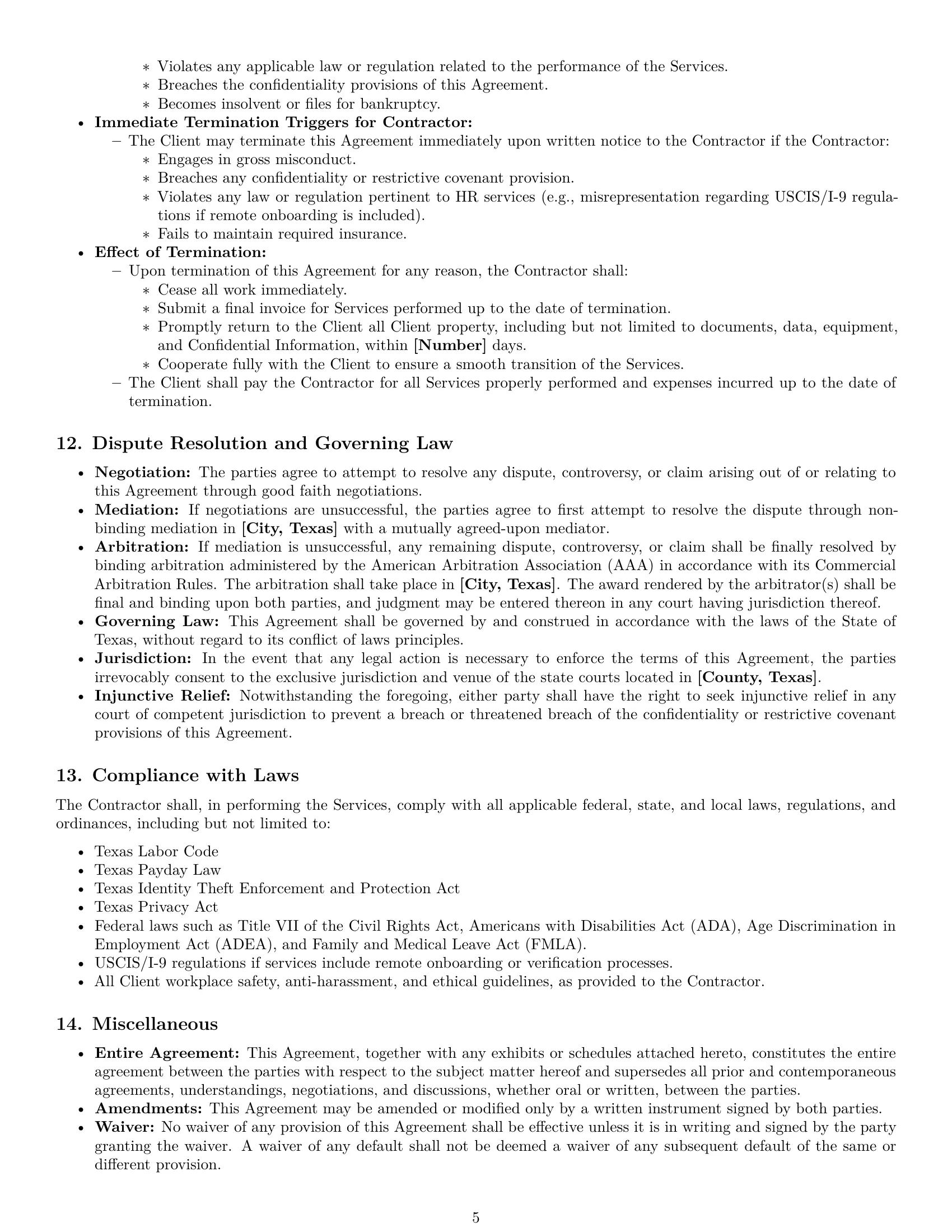 Preview page 5 of Pro Texas hr independent contractor agreement template