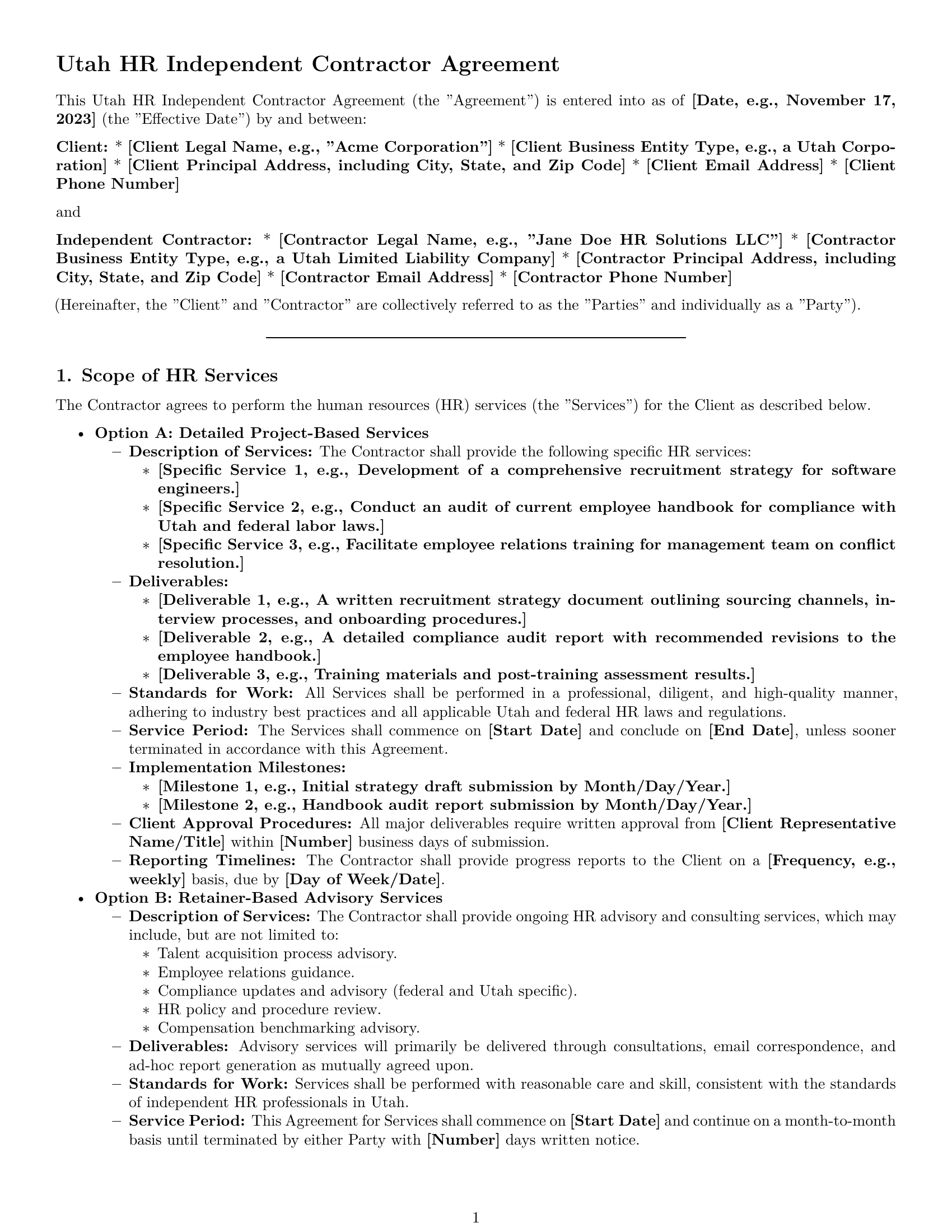 Preview page 1 of Pro Utah hr independent contractor agreement template