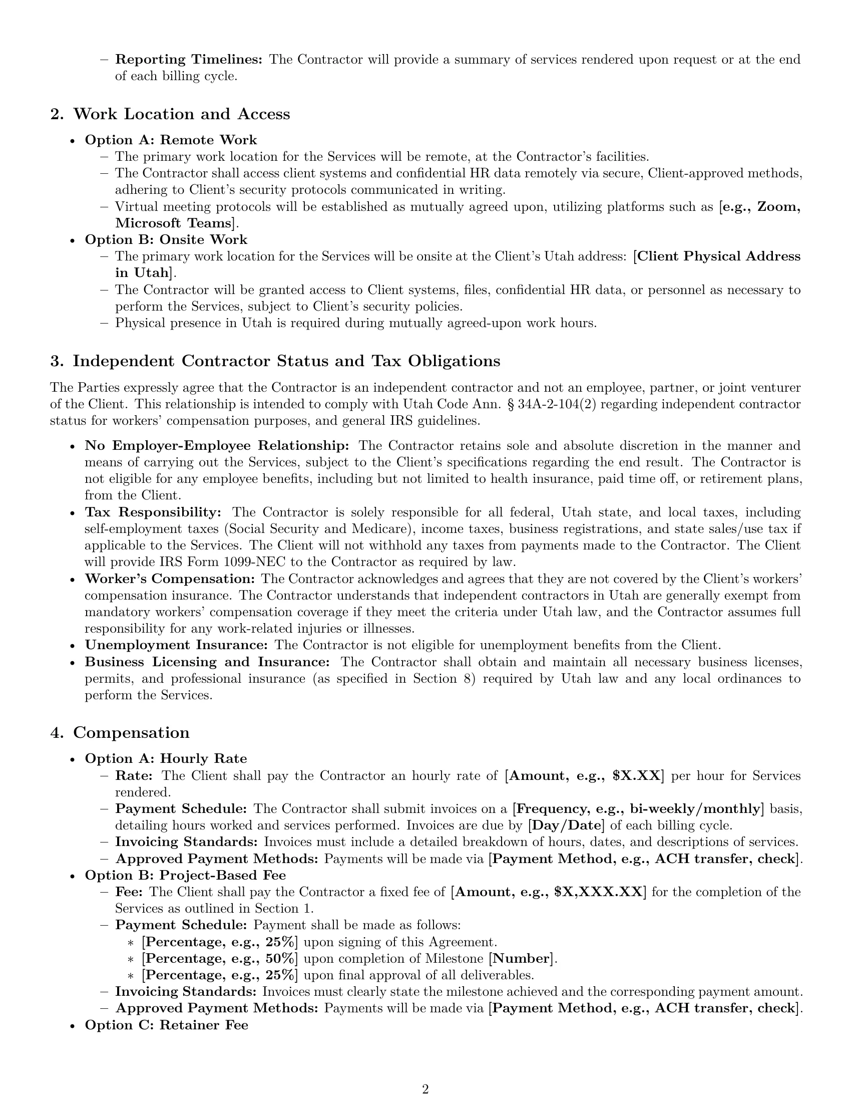 Preview page 2 of Pro Utah hr independent contractor agreement template