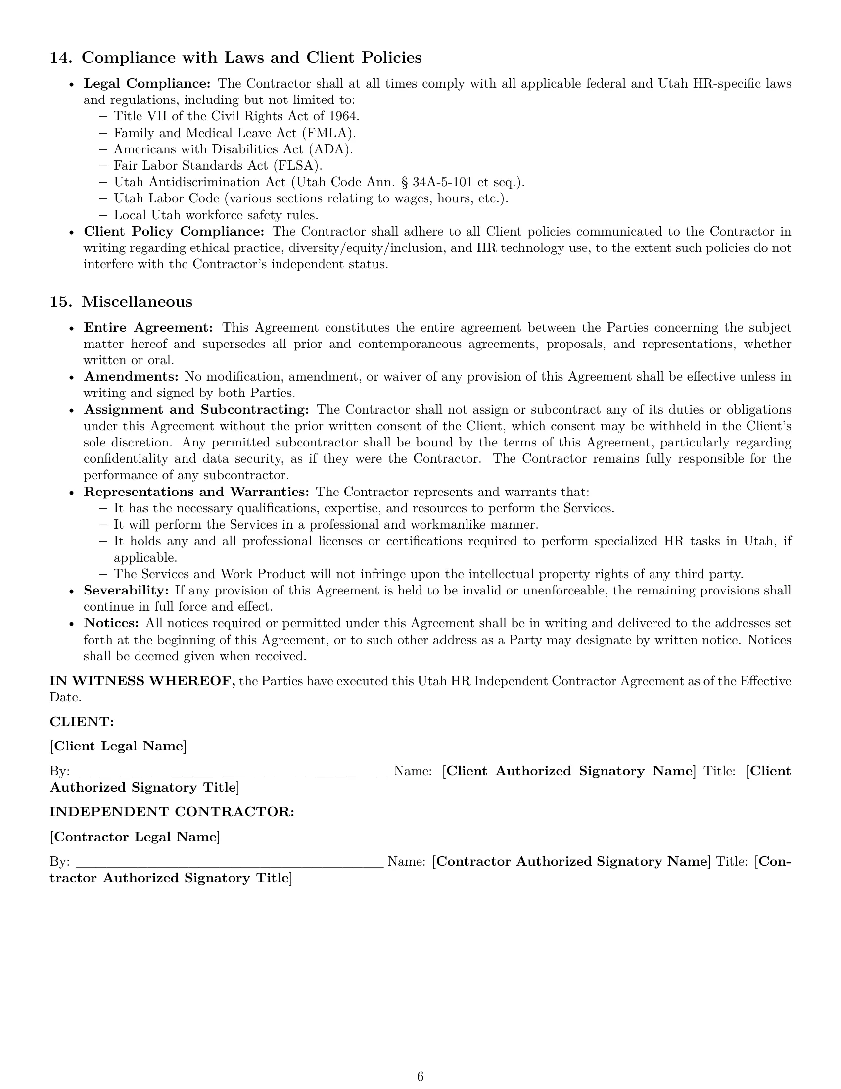 Preview page 6 of Pro Utah hr independent contractor agreement template