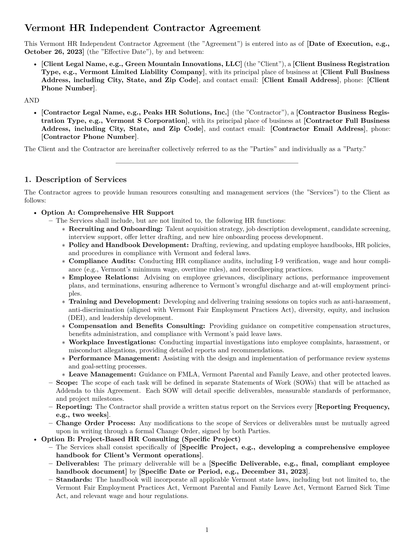 Preview page 1 of Pro Vermont hr independent contractor agreement template