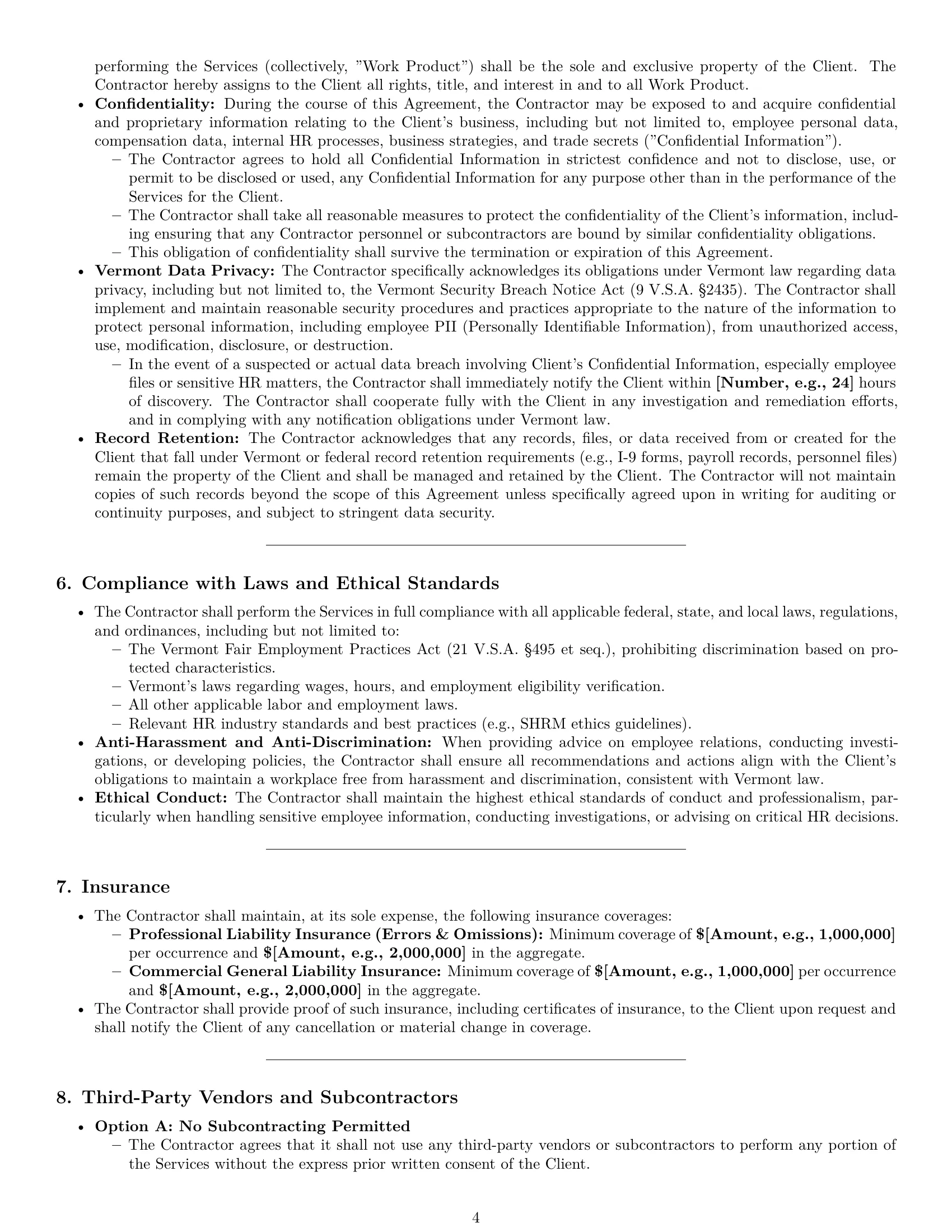 Preview page 4 of Pro Vermont hr independent contractor agreement template