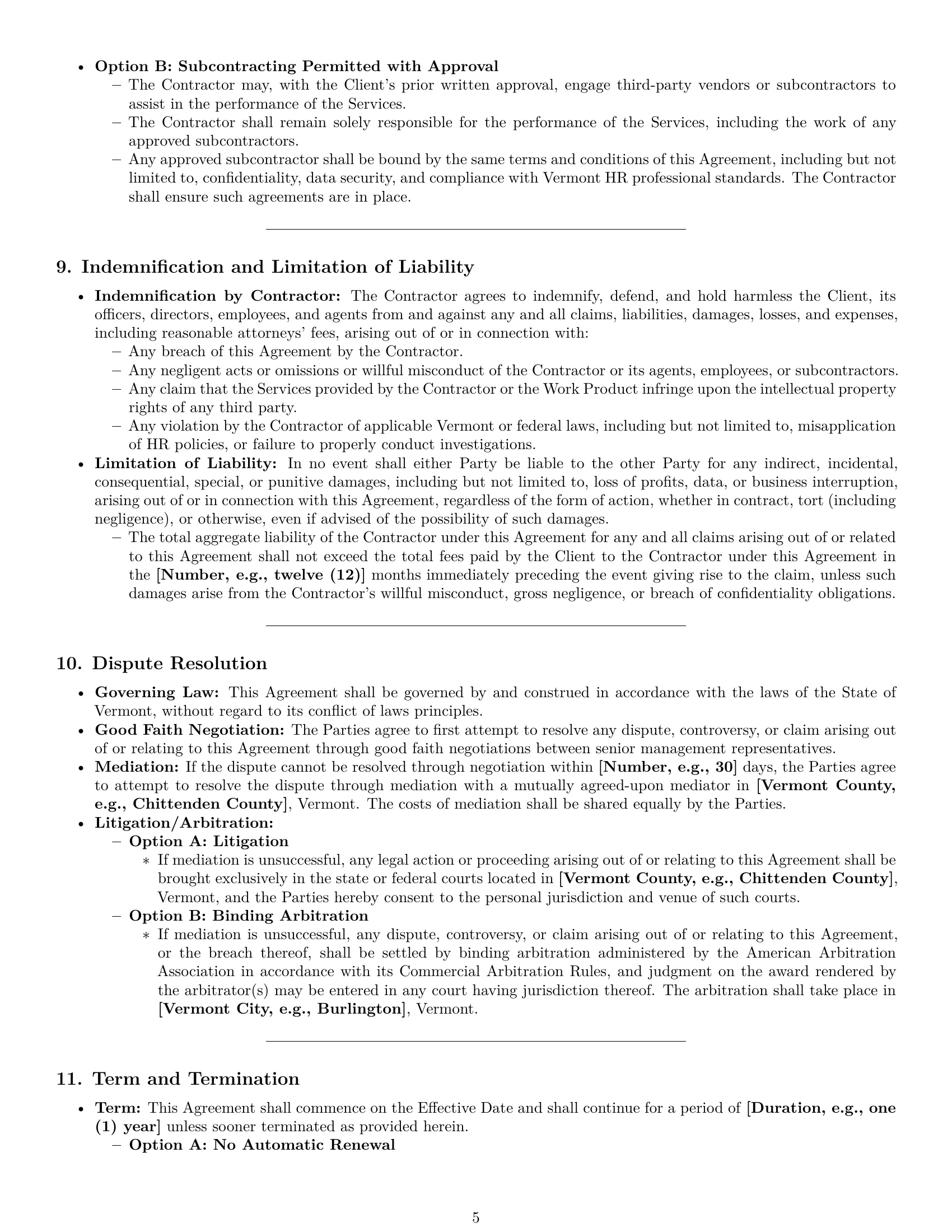 Preview page 5 of Pro Vermont hr independent contractor agreement template