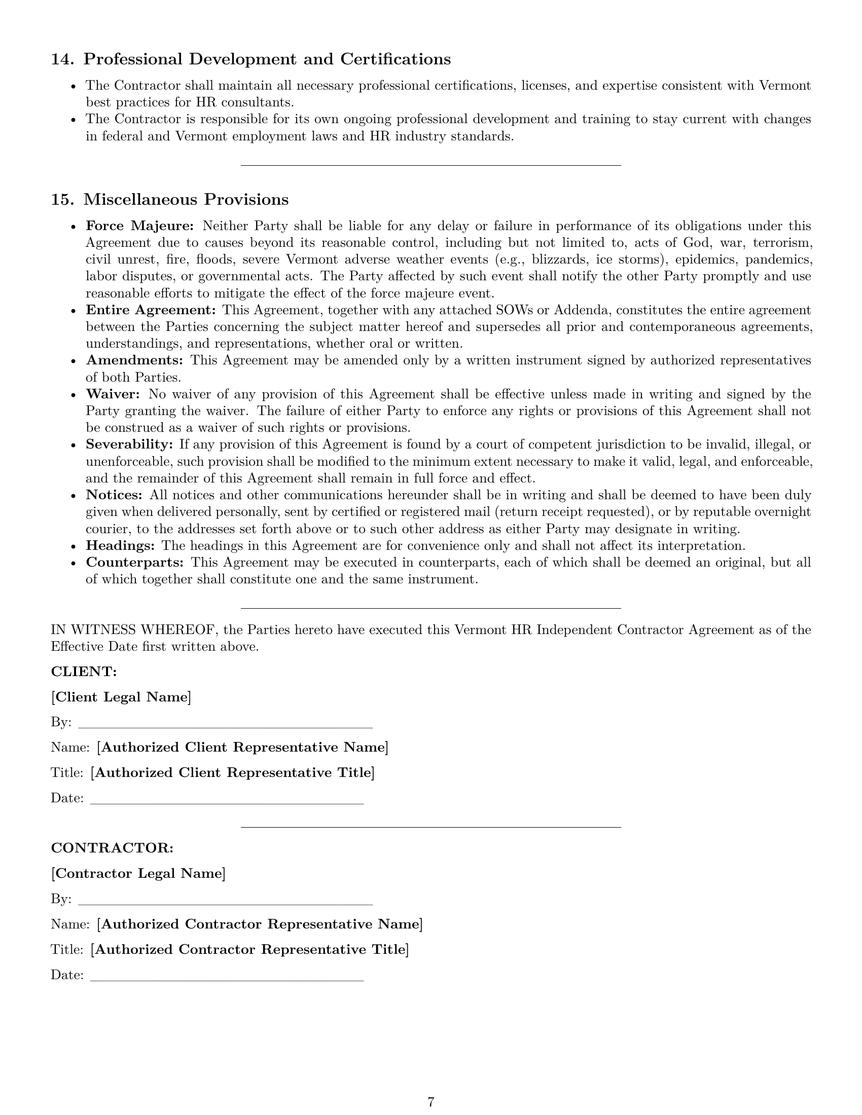Preview page 7 of Pro Vermont hr independent contractor agreement template