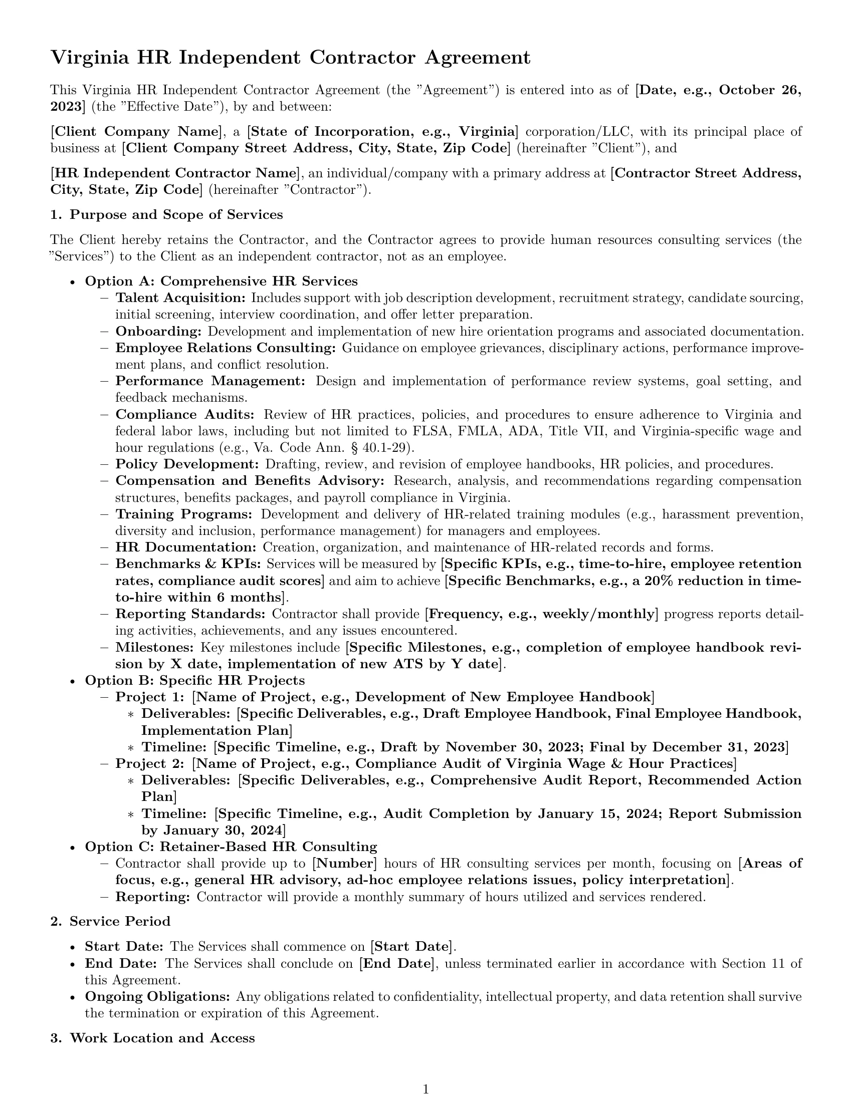 Preview page 1 of Pro Virginia hr independent contractor agreement template