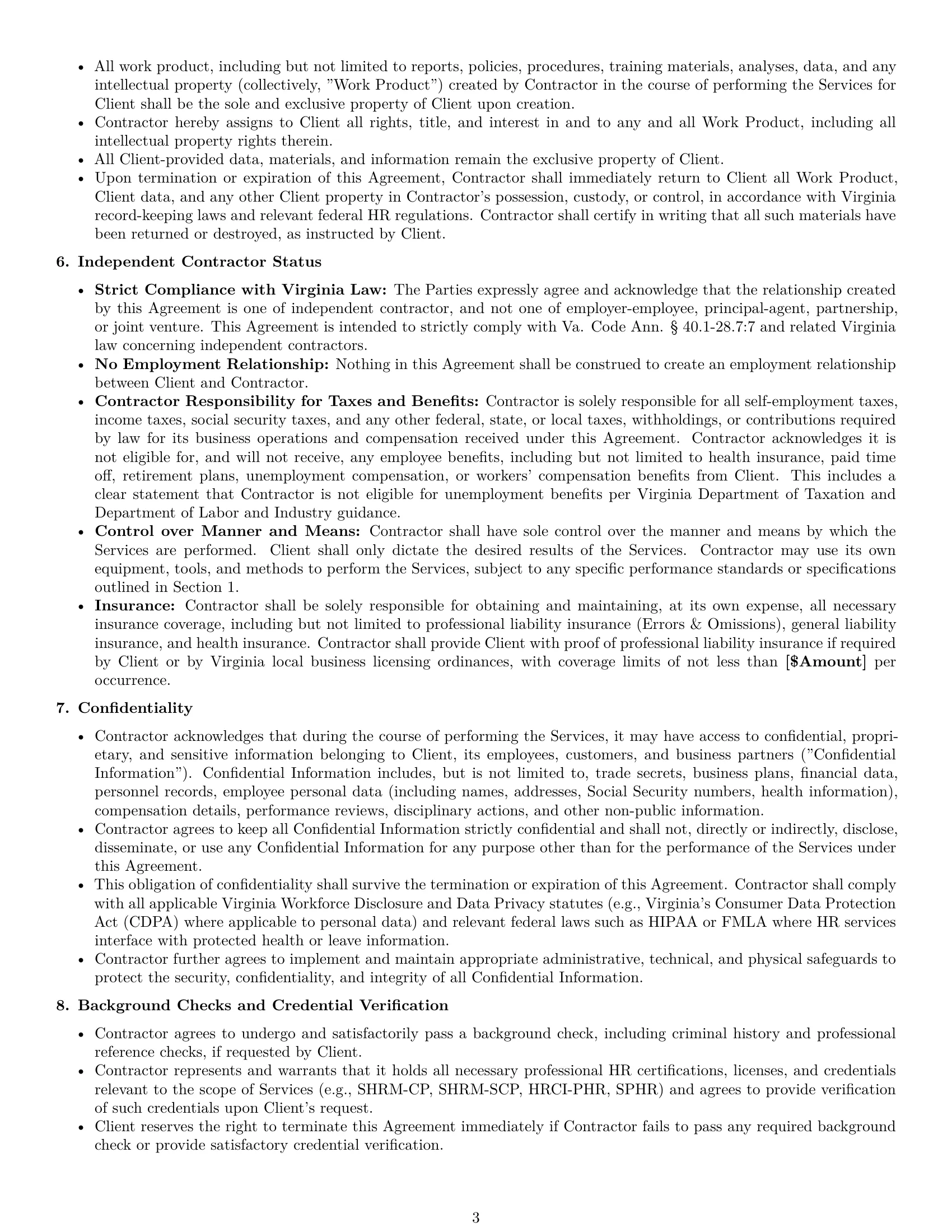 Preview page 3 of Pro Virginia hr independent contractor agreement template
