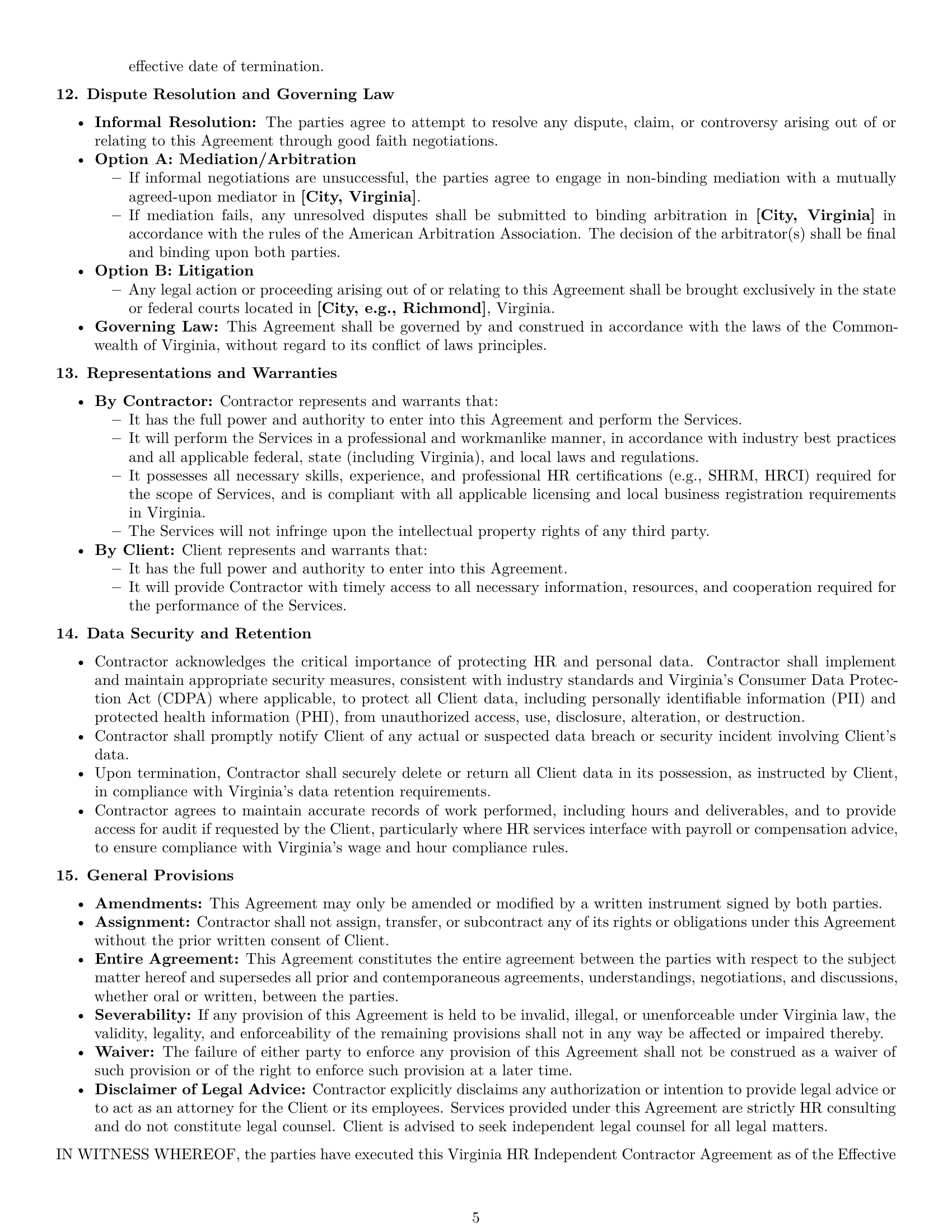 Preview page 5 of Pro Virginia hr independent contractor agreement template