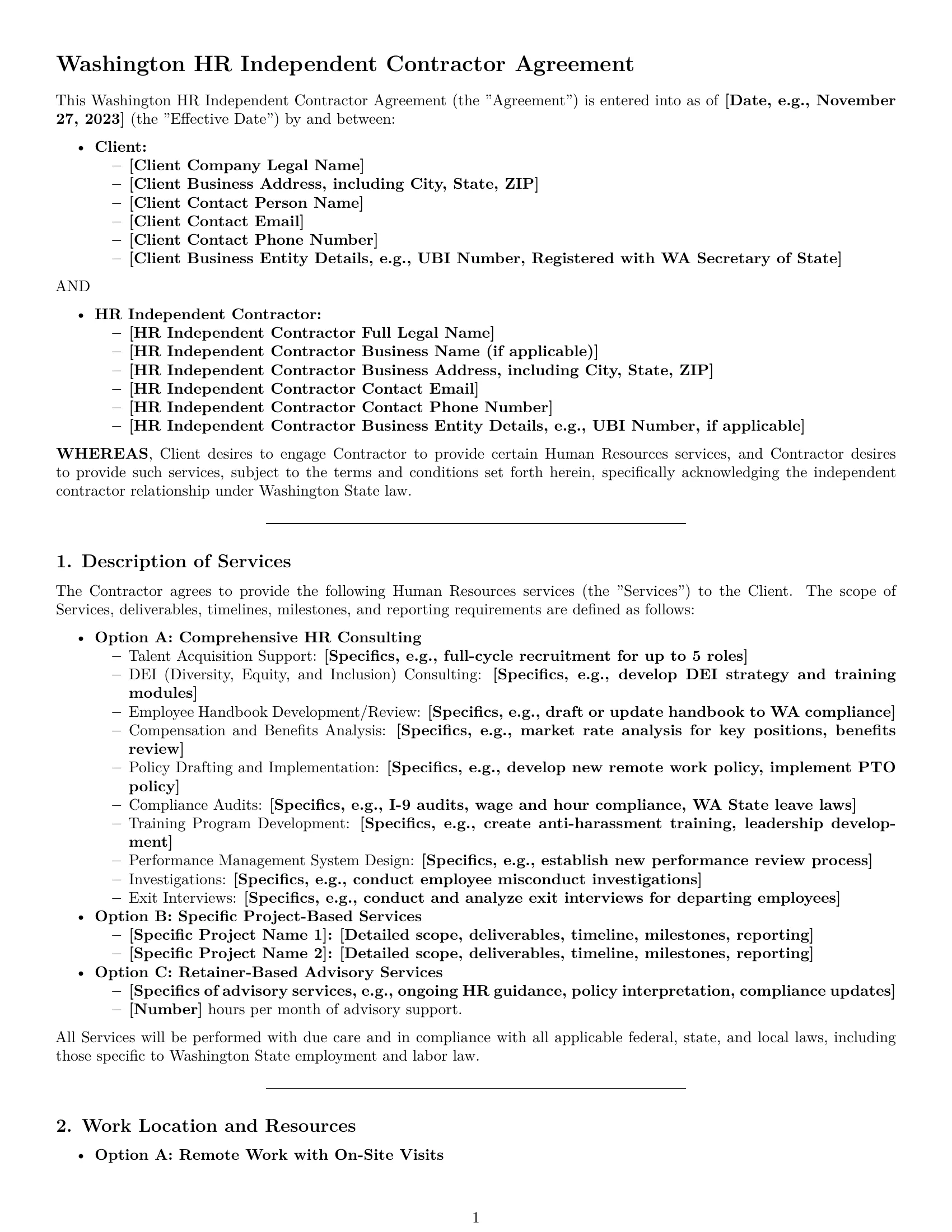Preview page 1 of Pro Washington hr independent contractor agreement template