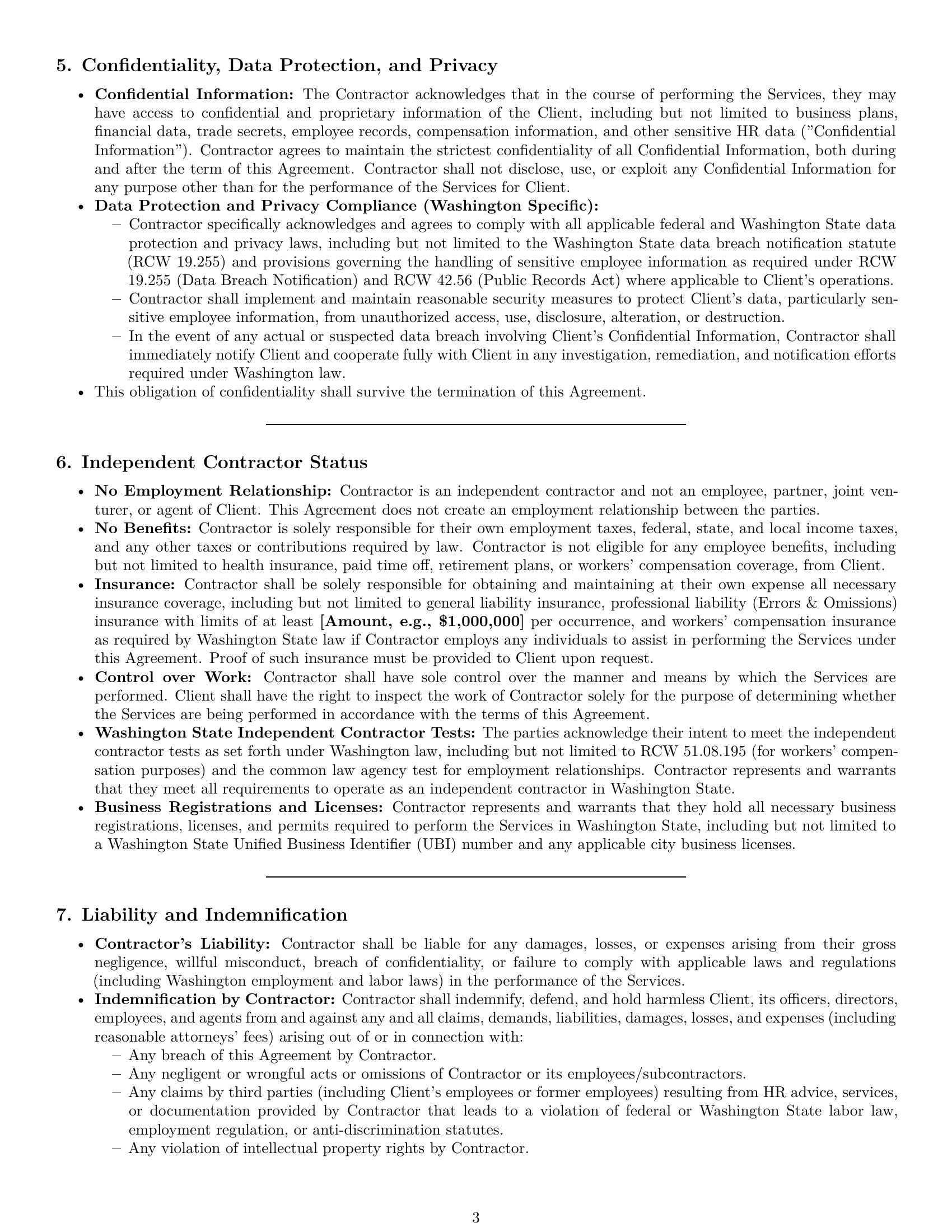 Preview page 3 of Pro Washington hr independent contractor agreement template